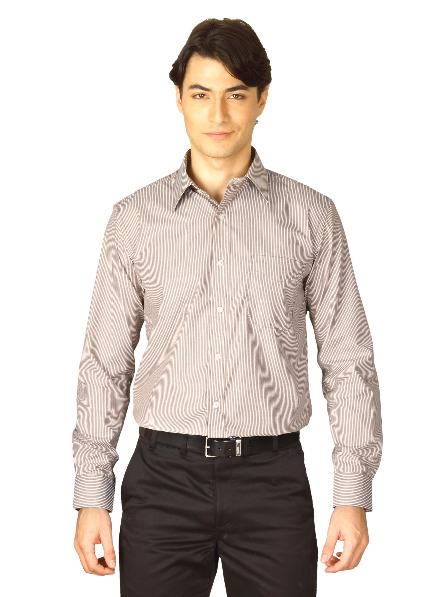 Mark Taylor Men Brown Striped Shirt