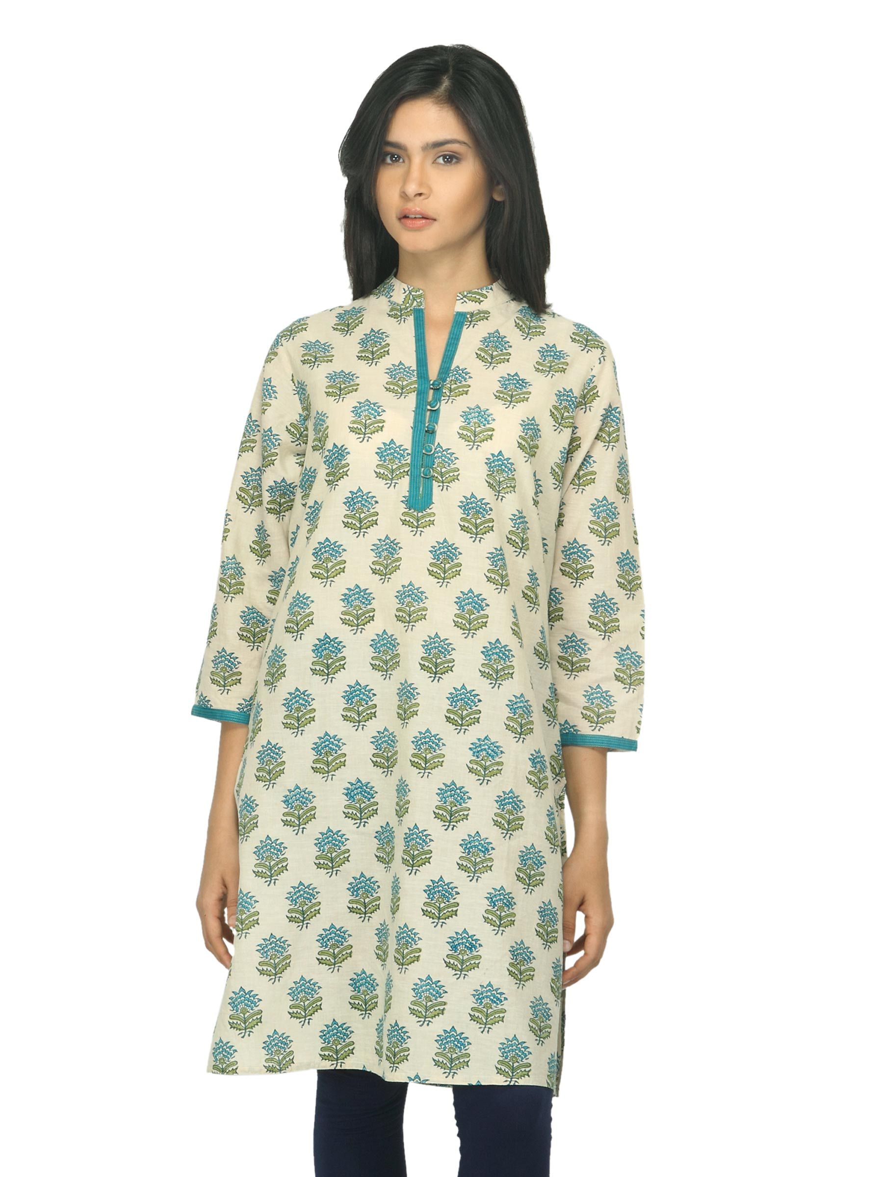 Fabindia Women Printed Beige Kurta