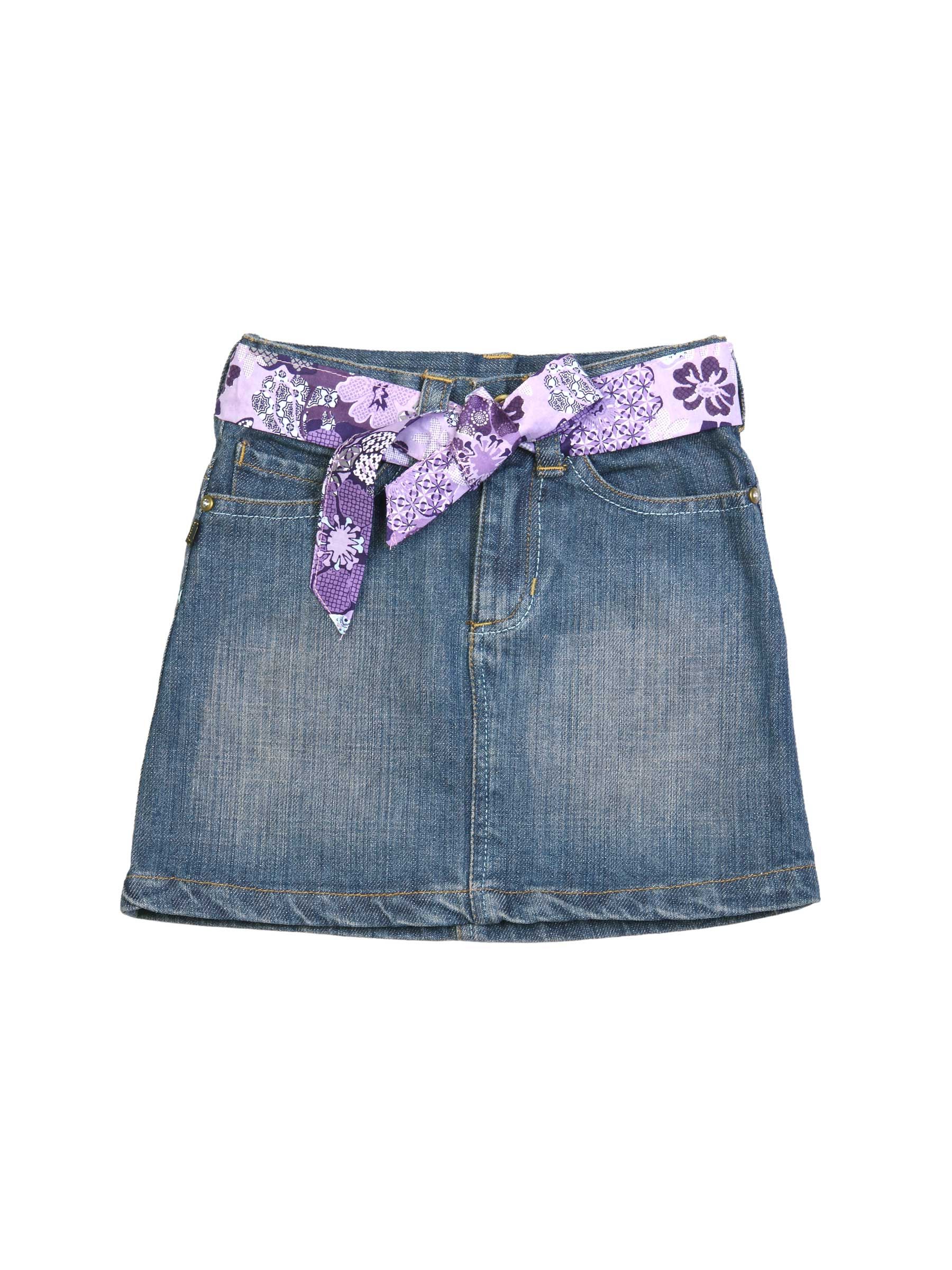 Doodle Girl Denim skirt with belt Blue Skirts