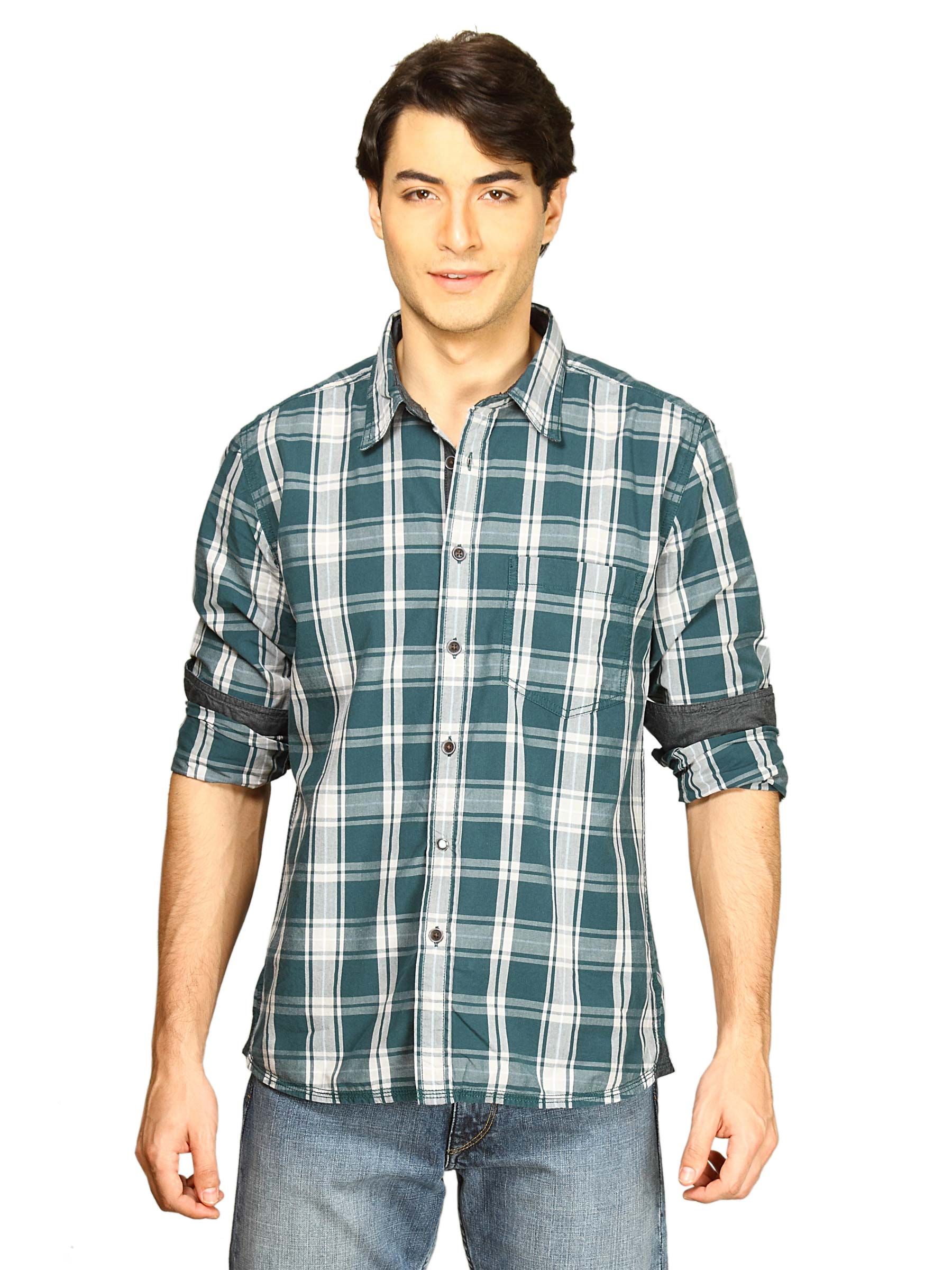 Indigo Nation Men Checks Shirt Green Shirts