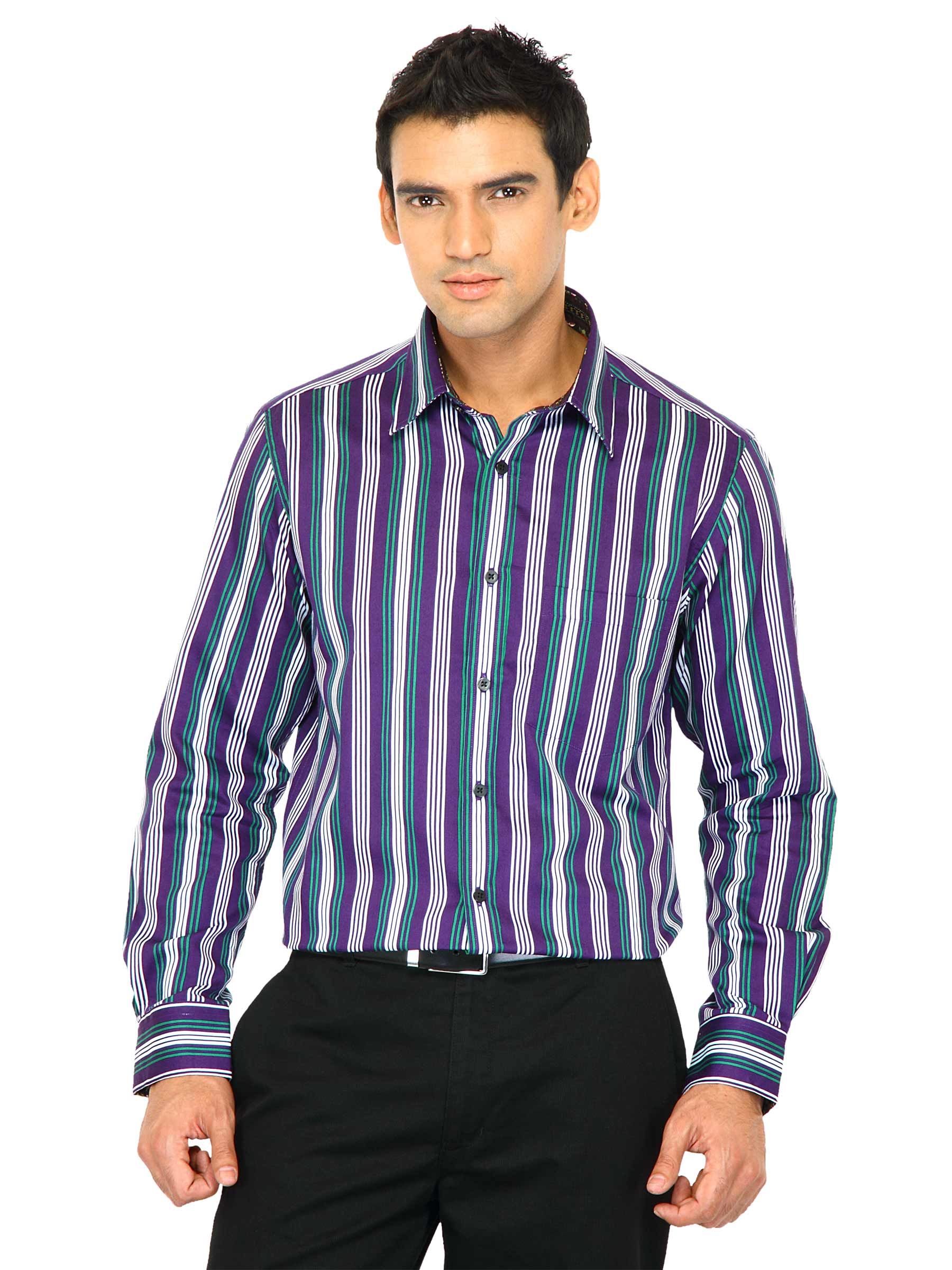 Indigo Nation Men Stripes Purple Shirts