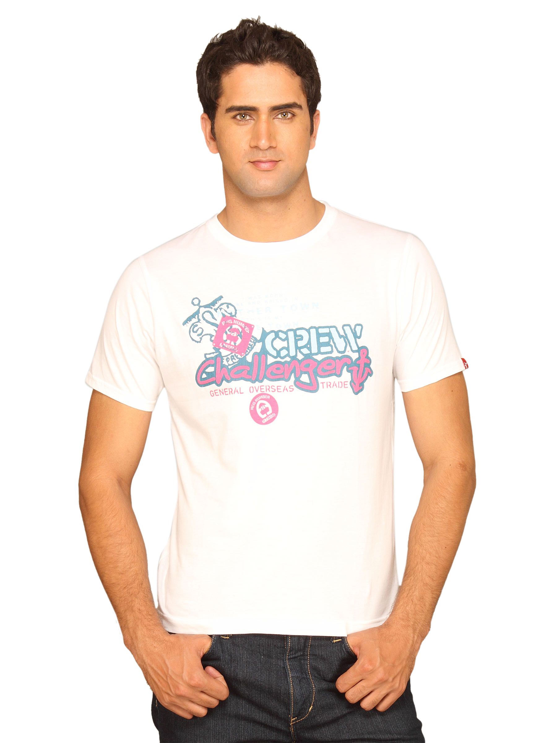 Probase Men's Crack Print Crew Challenger White T-shirt