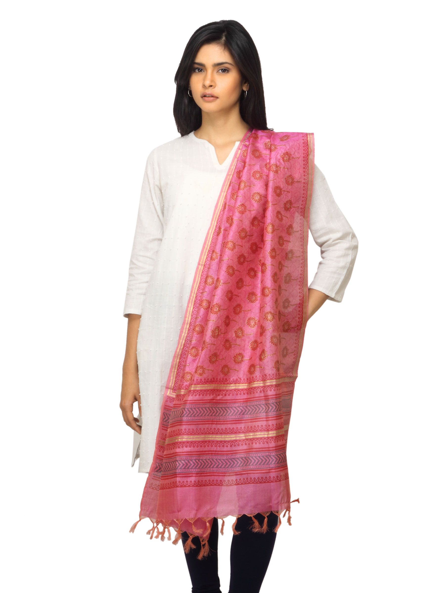 Fabindia Women Pink Silk Dupatta