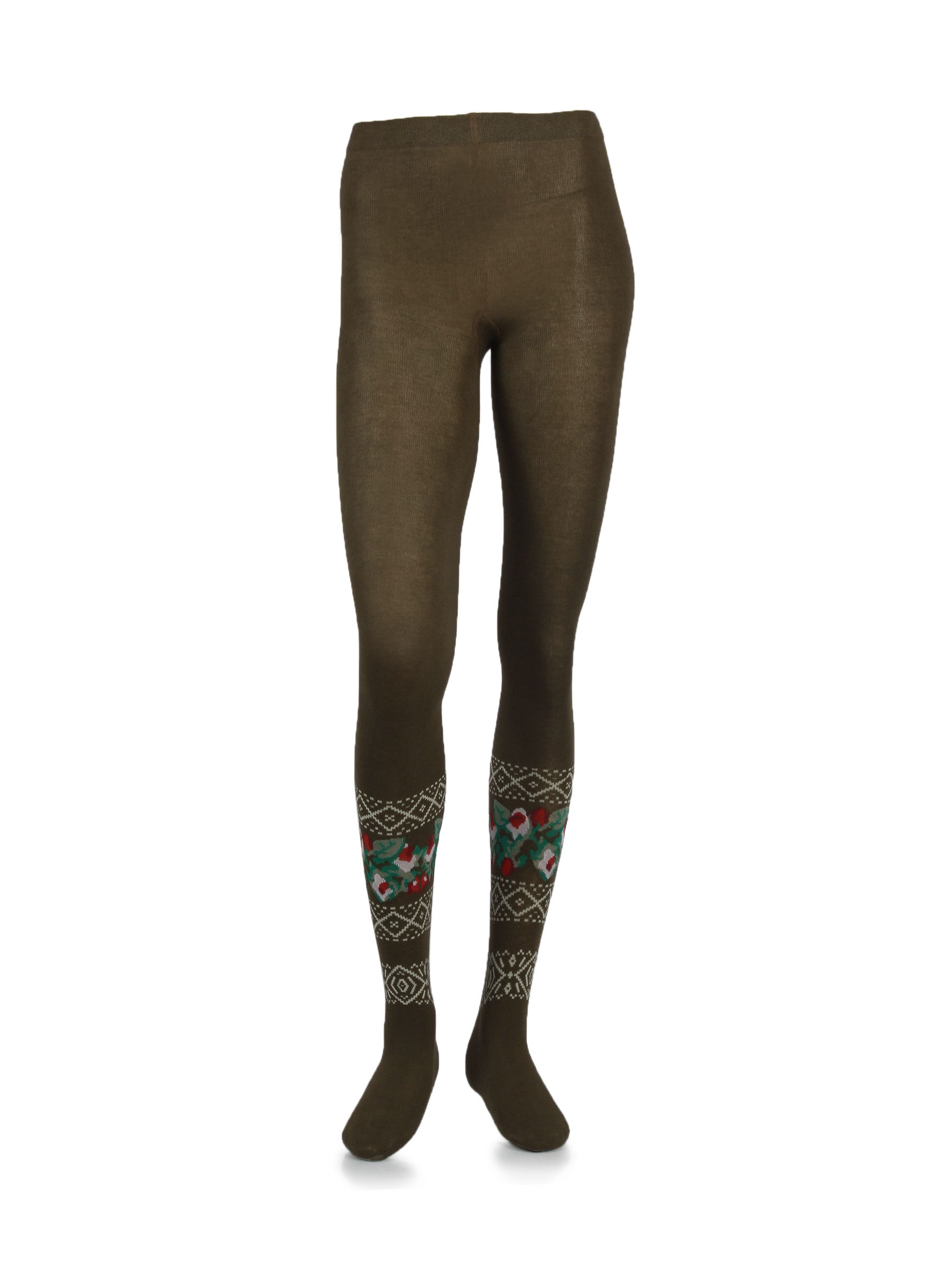 United Colors of Benetton Women Olive Floral Design Tights