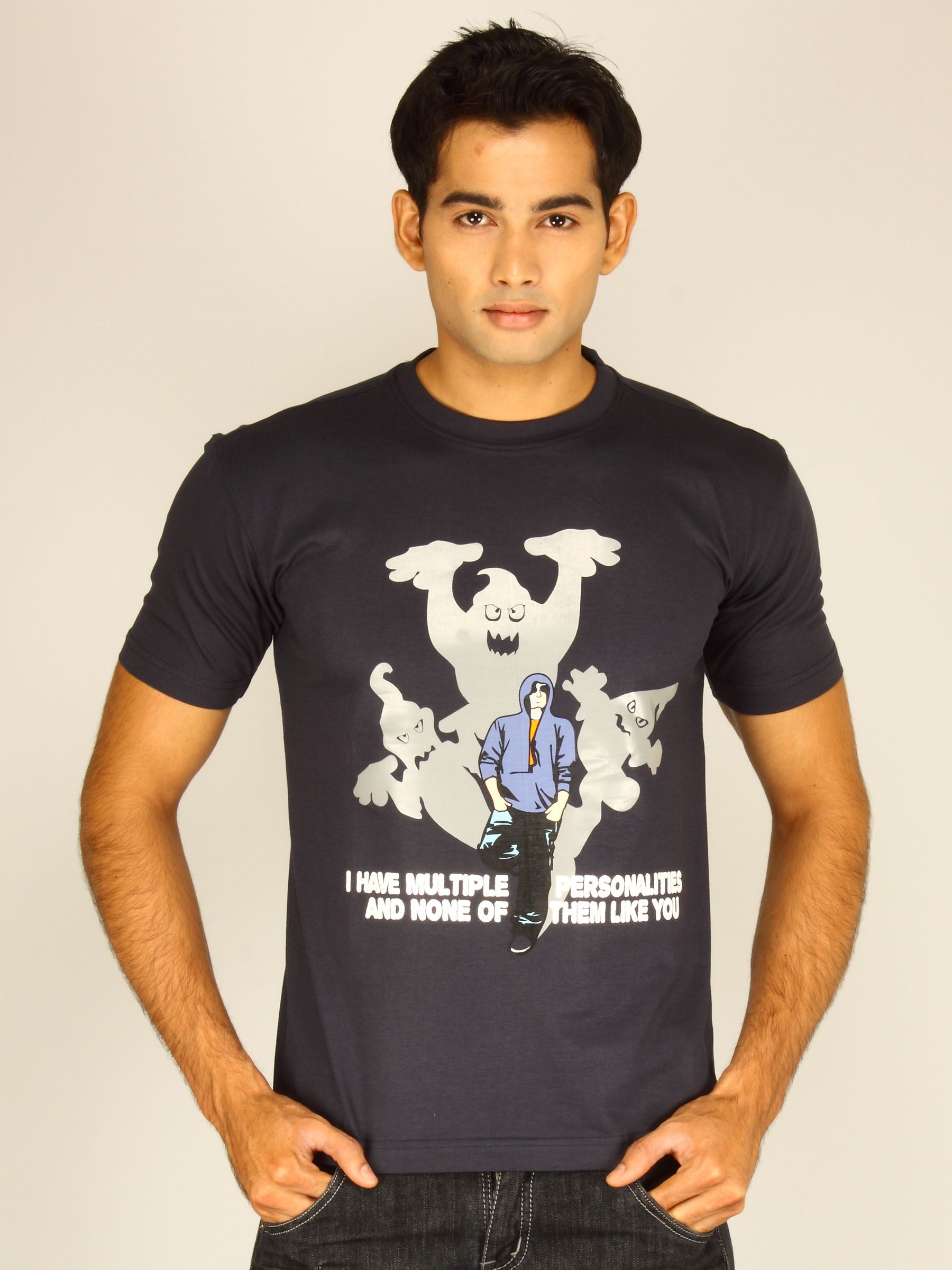 Myntra Men's I Have Multiple Personalities Navy Blue T-shirt