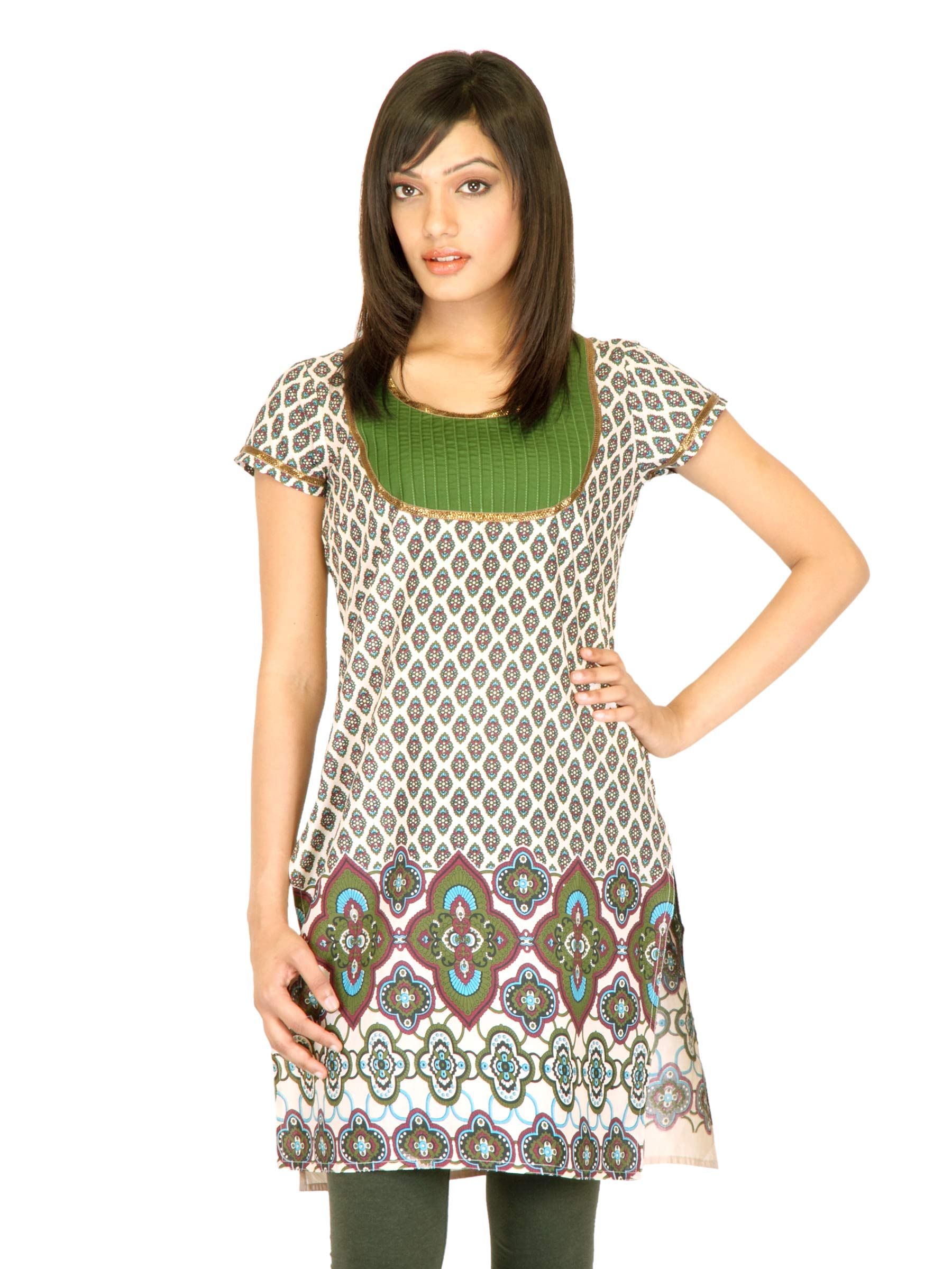 Vishudh Women Pigment Print Green Kurtas