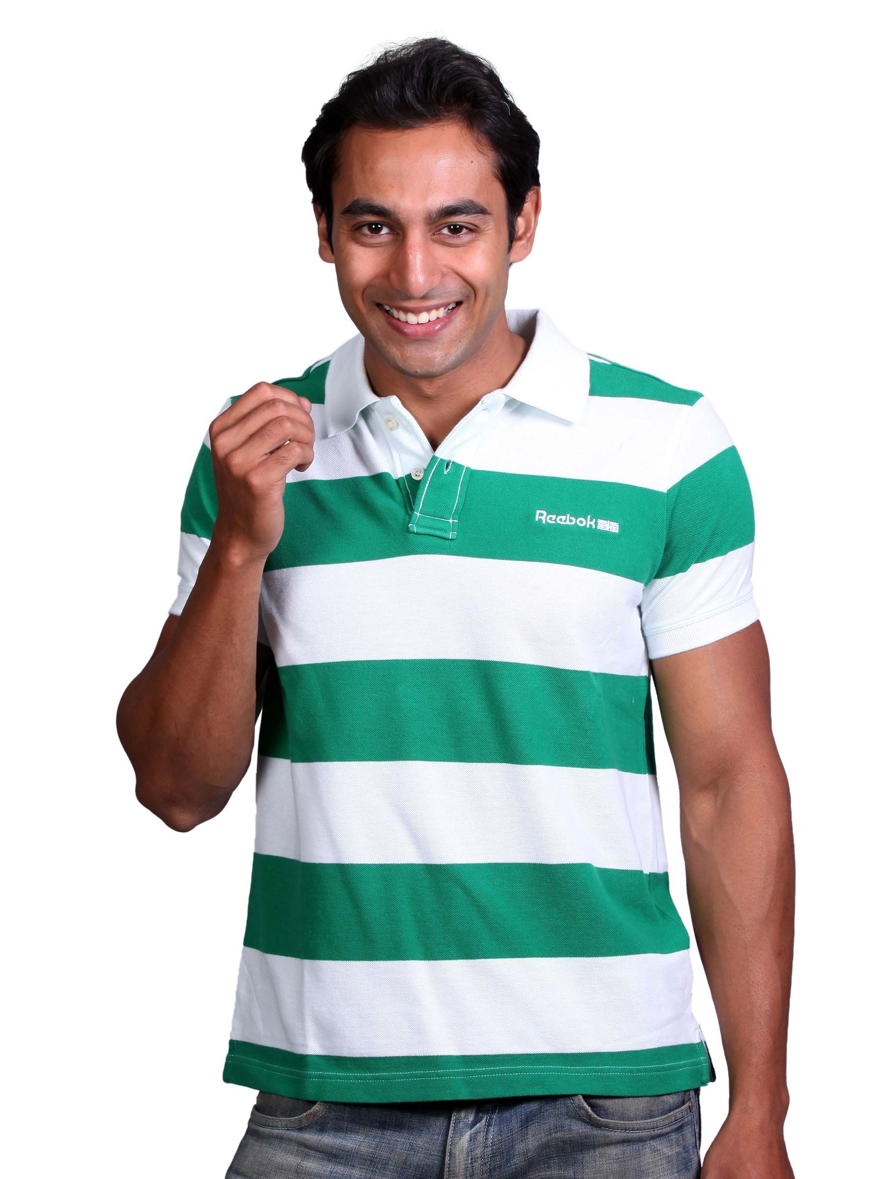 Reebok Men Basil Green & White Polo T-shirt