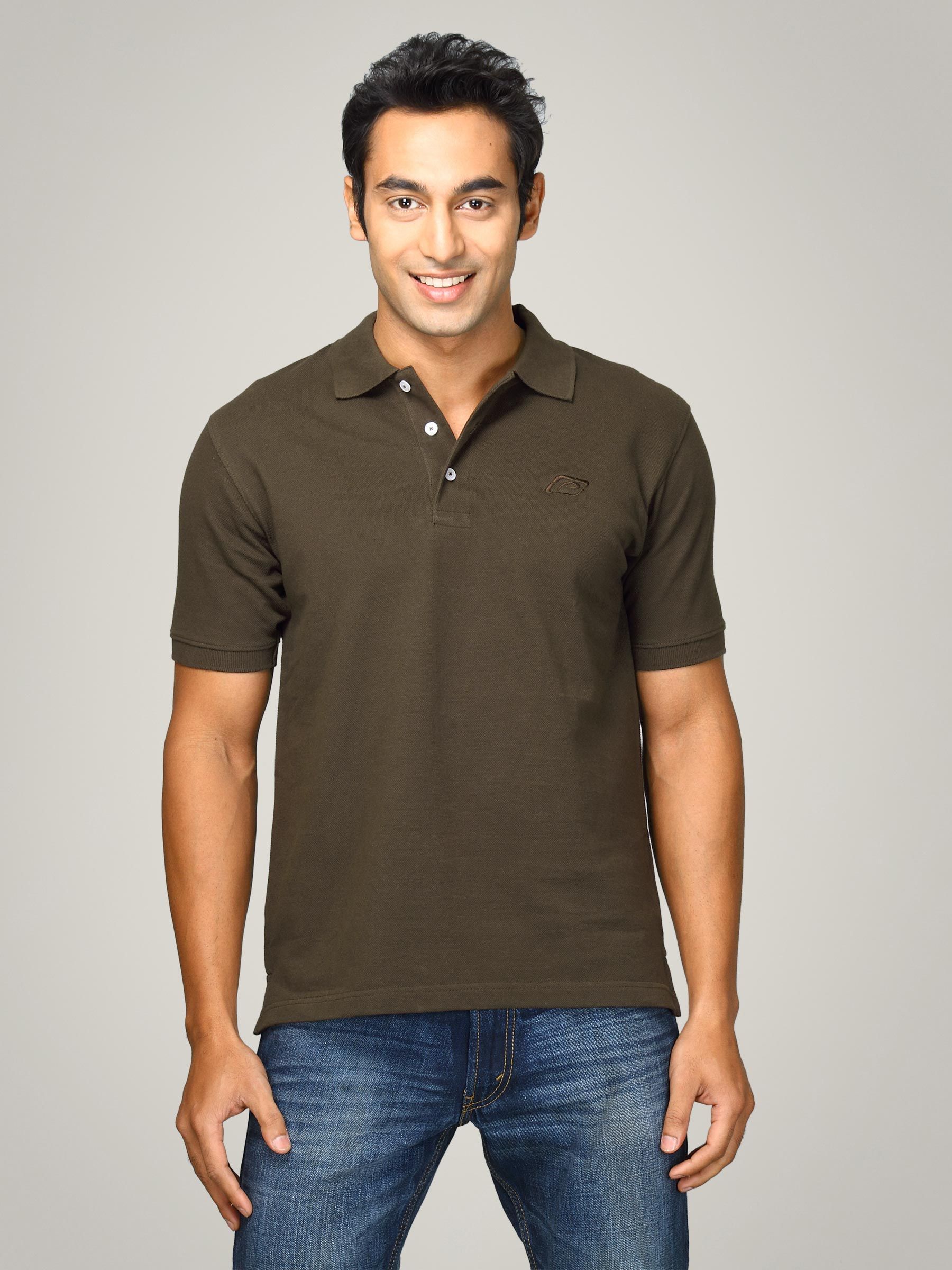 Proline Men Olive Brown Polo T-shirt