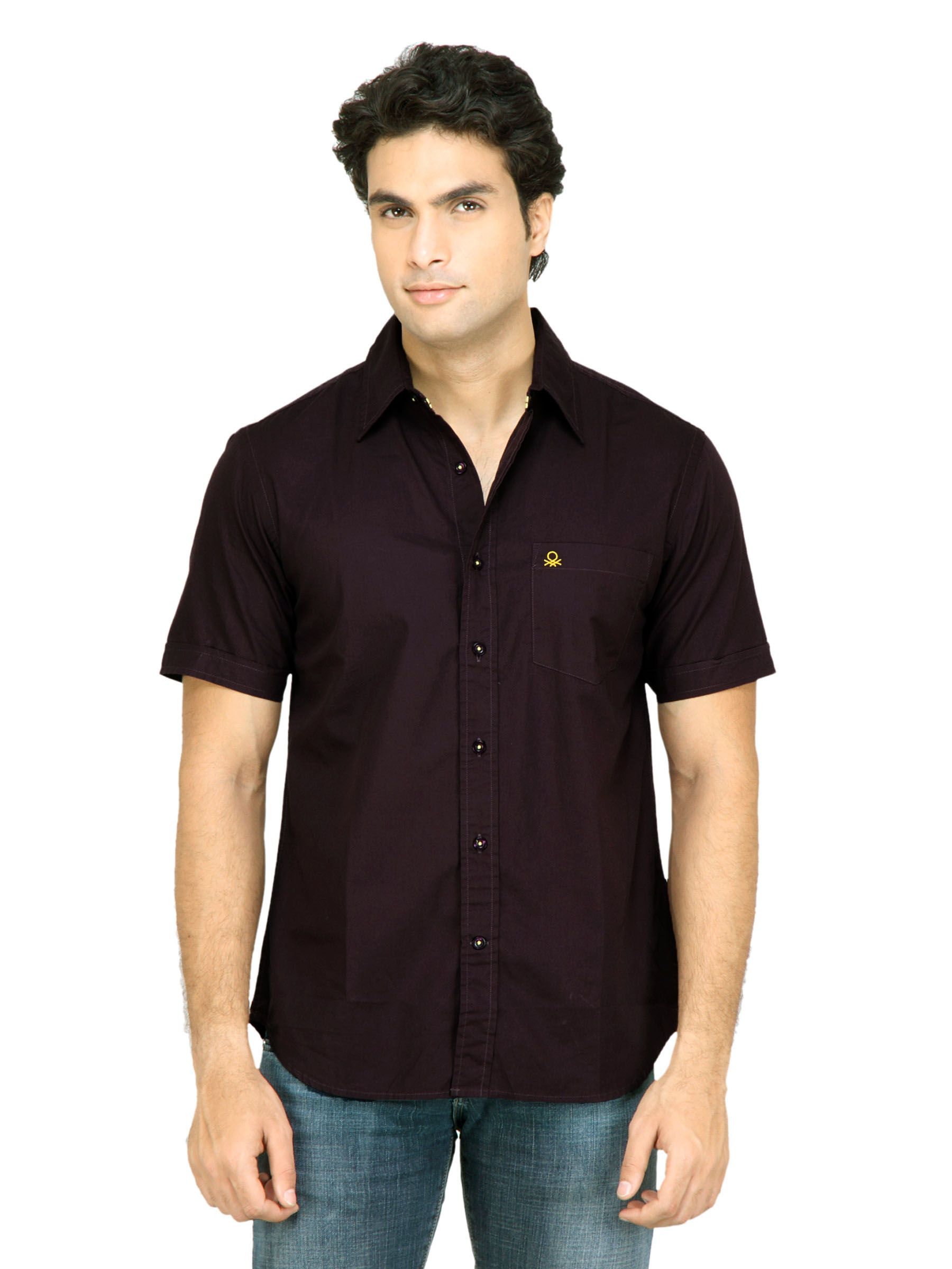 United Colors of Benetton Men Solid Purple Shirt