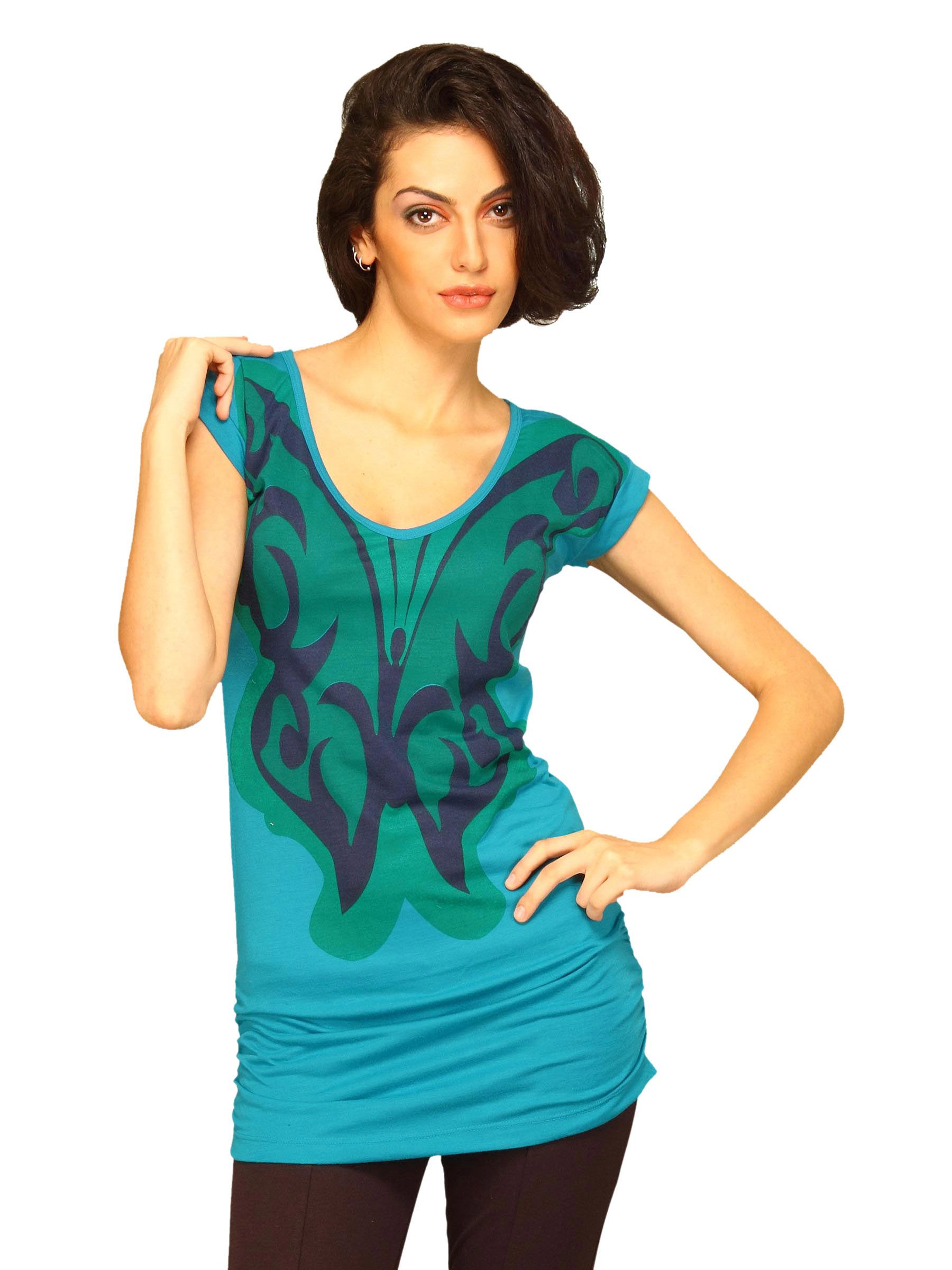 Jealous 21 Women Blue Tunic With Butterfly Top