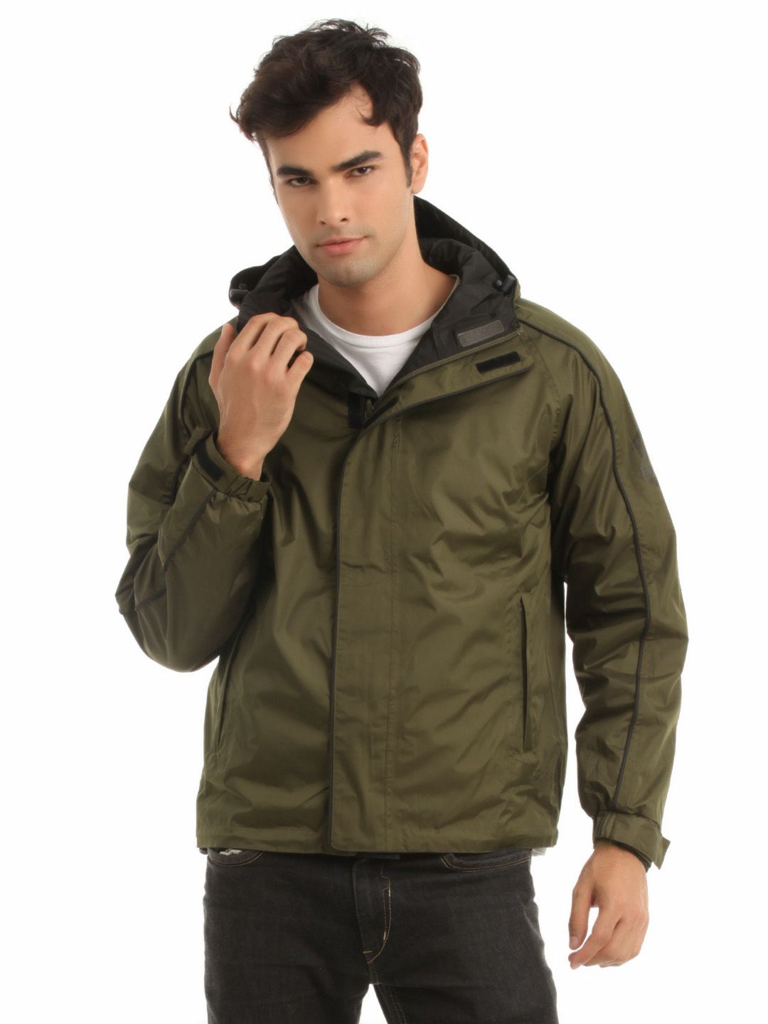 Just Natural Unisex Black and Olive Reversible Rain Jacket