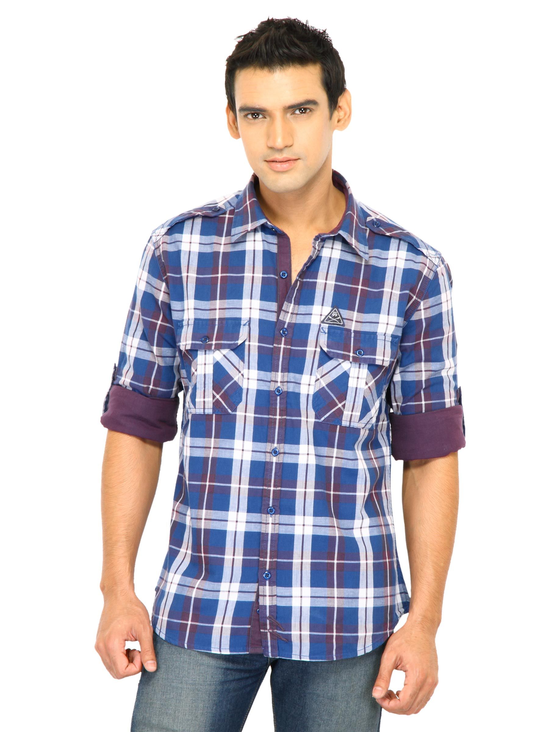 Scullers Men Blue Check Shirt