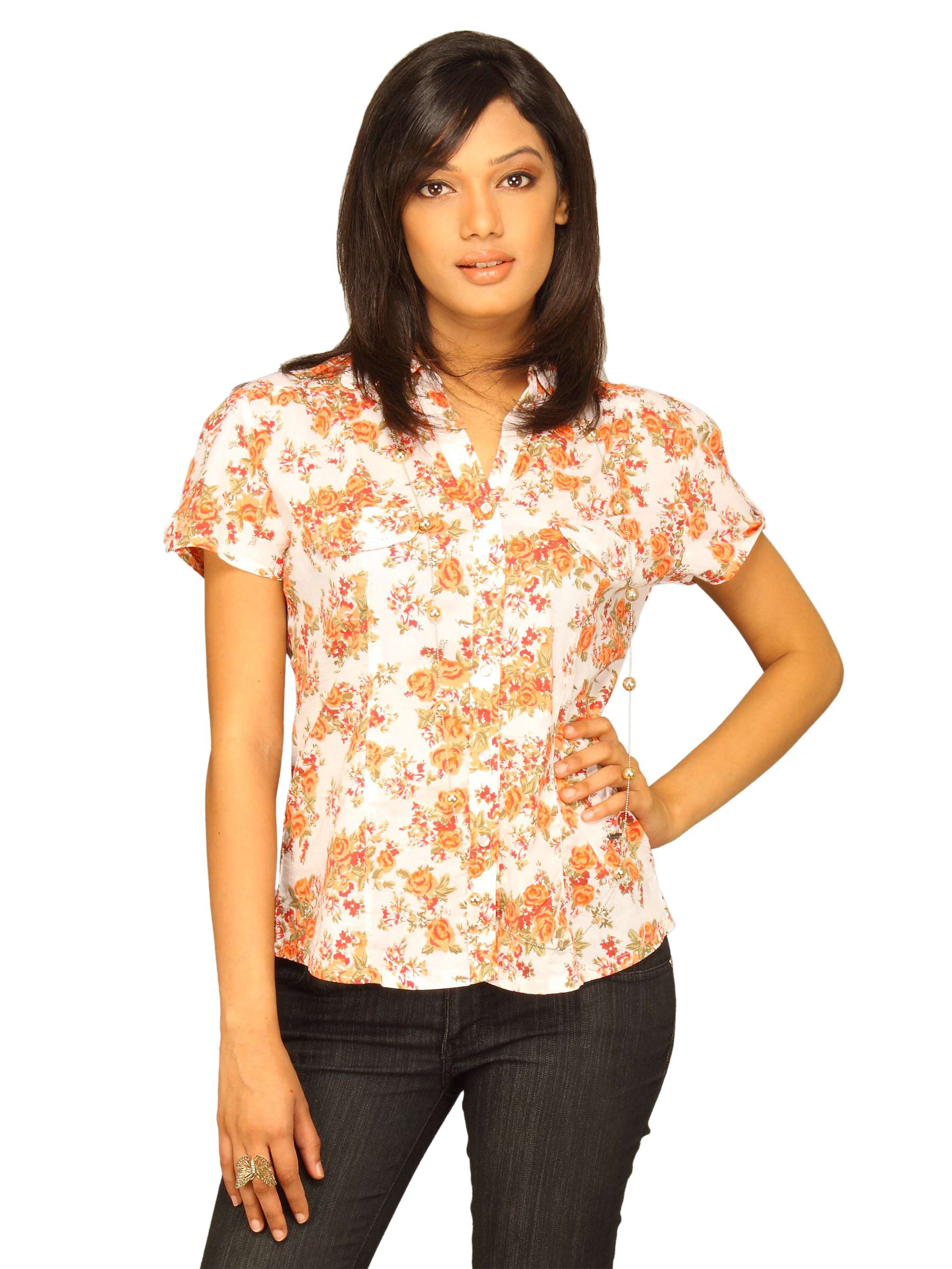 Wrangler Women Rose Bouquet White Orange Shirt