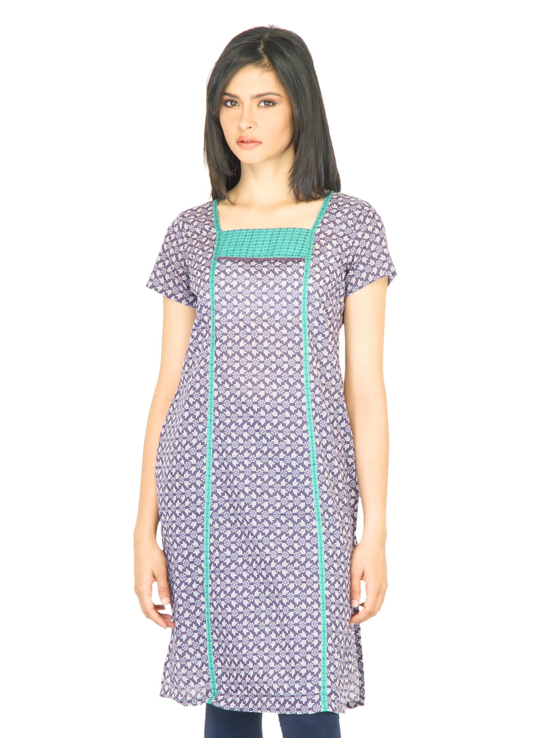 W Women Small Flower Pattern Purple Kurta