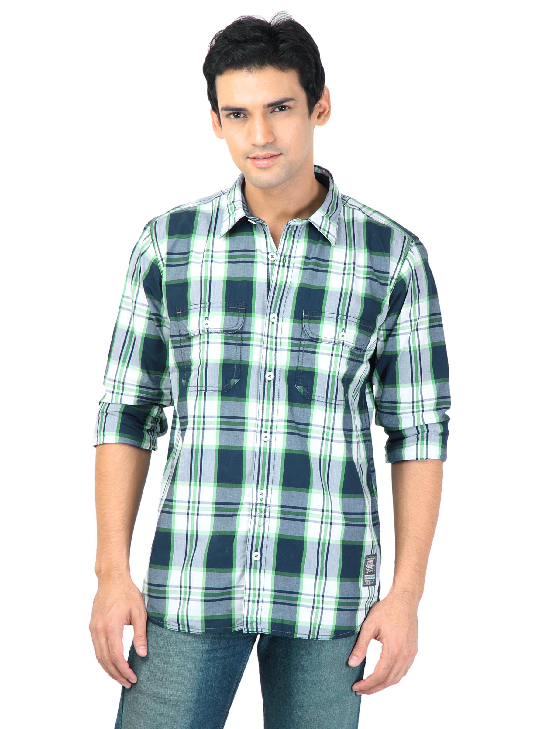 Basics Men Blue Slim Fit Checked Shirt