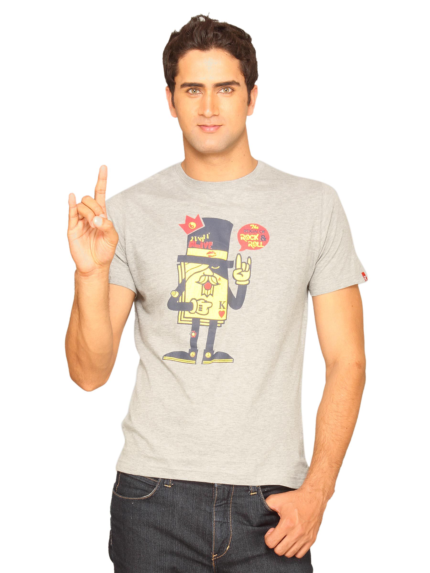 Probase Men's Crack Print Reign Of Rock & Roll Grey T-shirt