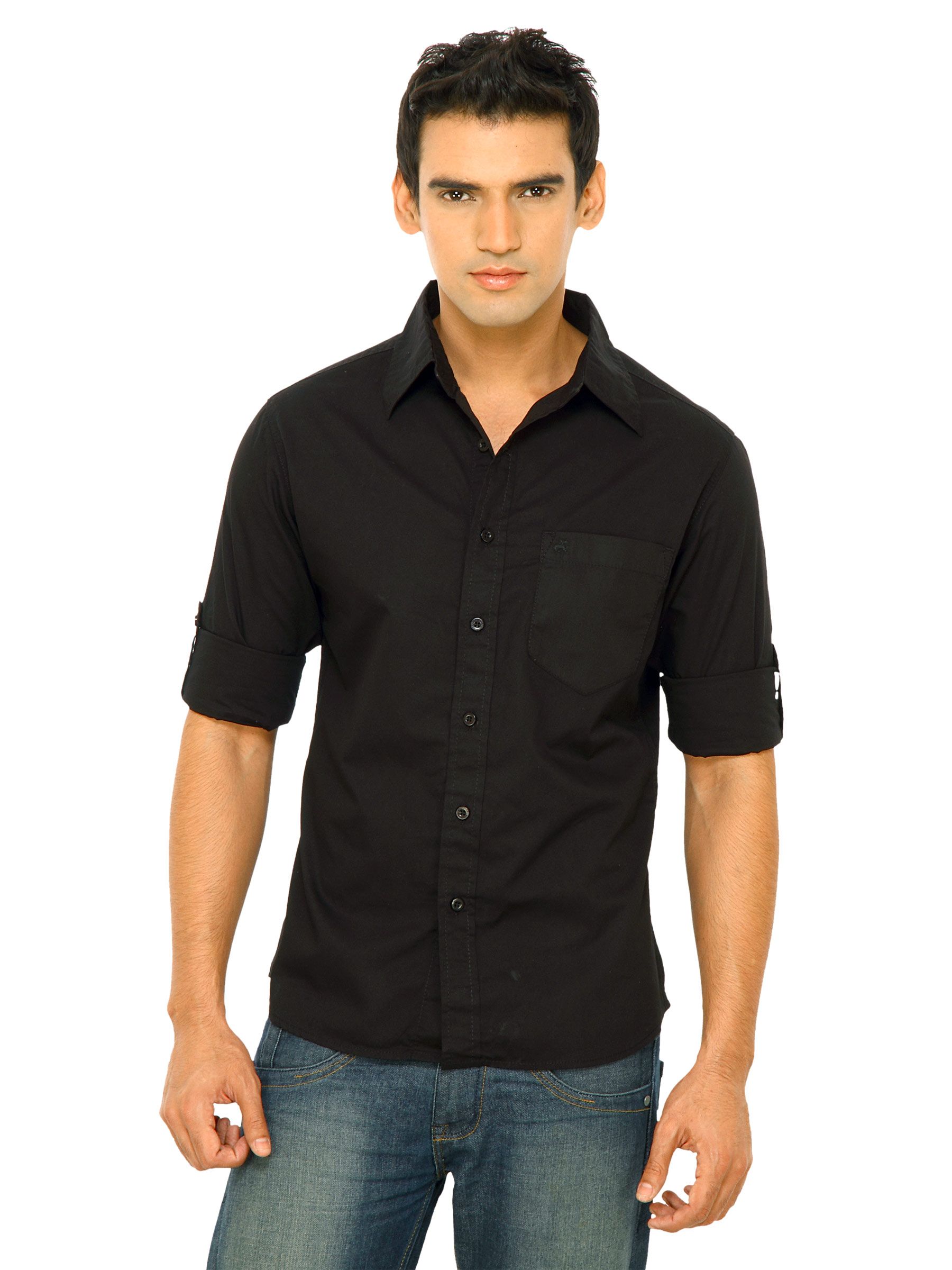 Wrangler Men Rider Solid Black Shirts
