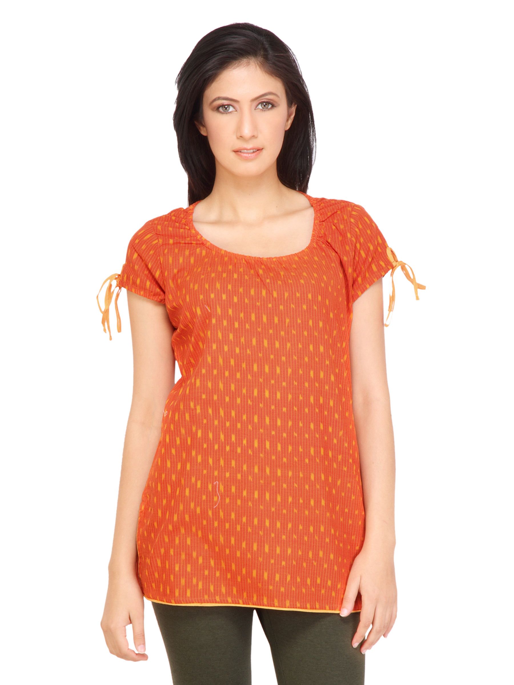 Mother Earth Women Printed Orange Kurtis