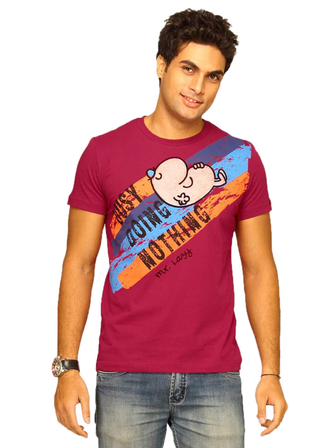 Mr.Men Men's Busy Doing Nothing Maroon T-shirt