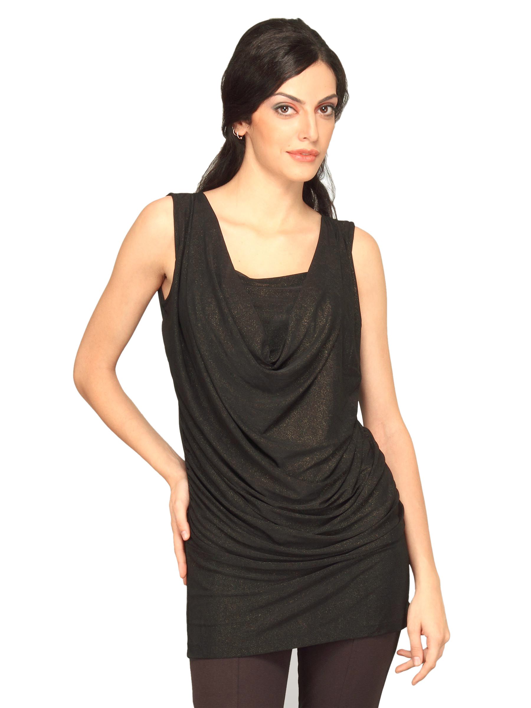 Jealous 21 Women Black Shimmery Falling Neck Top