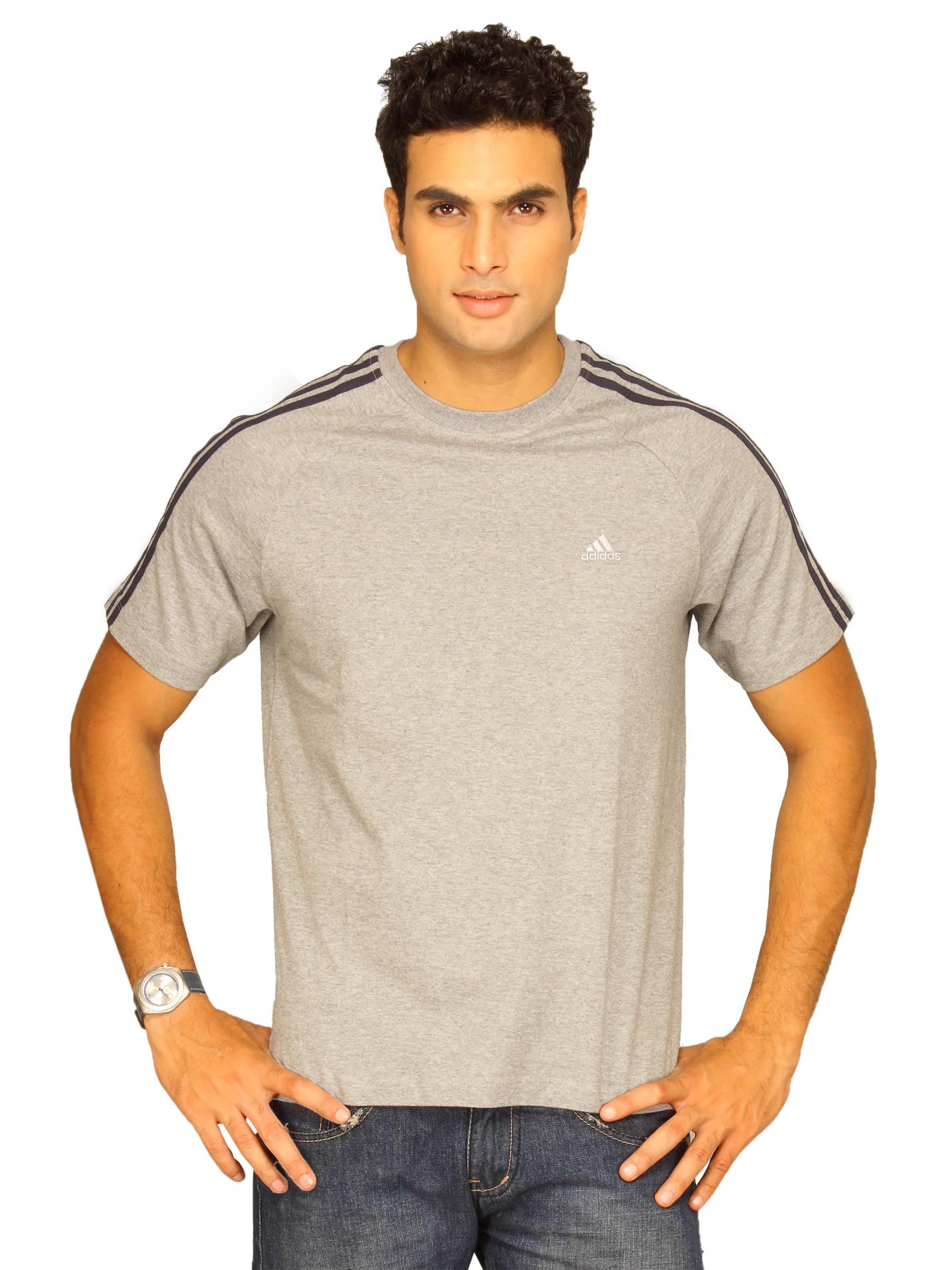 ADIDAS Men Stripe Grey T-shirt