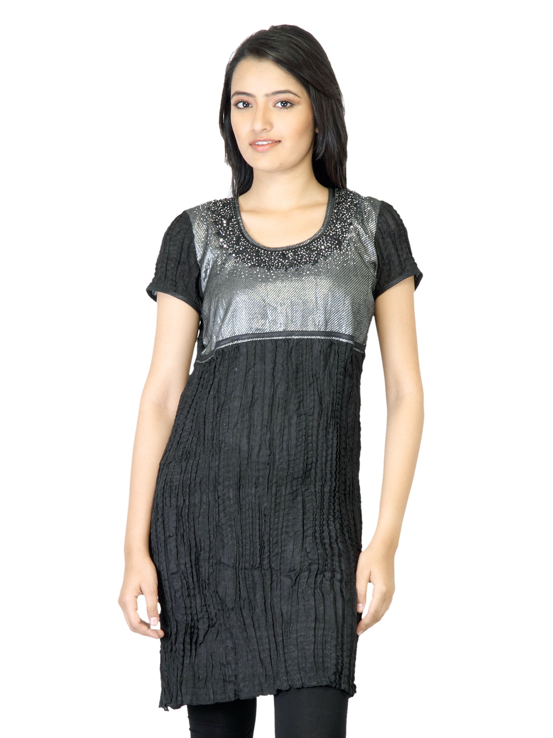 Aneri Women Silver Moon Black Kurti