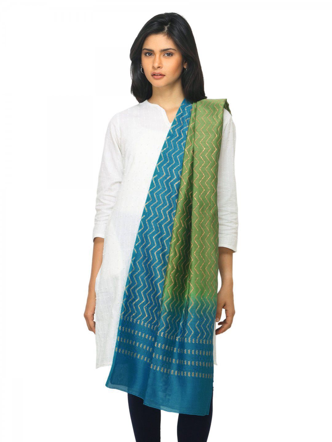Fabindia Women Blue Chanderi Dupatta