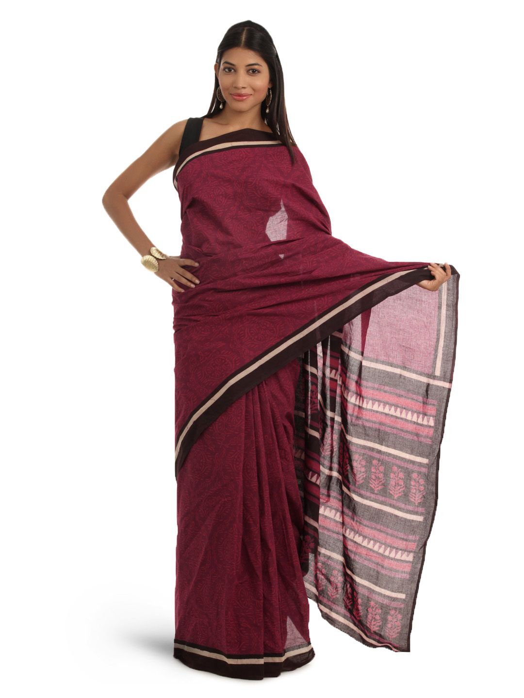 Fabindia Maroon Printed Saree