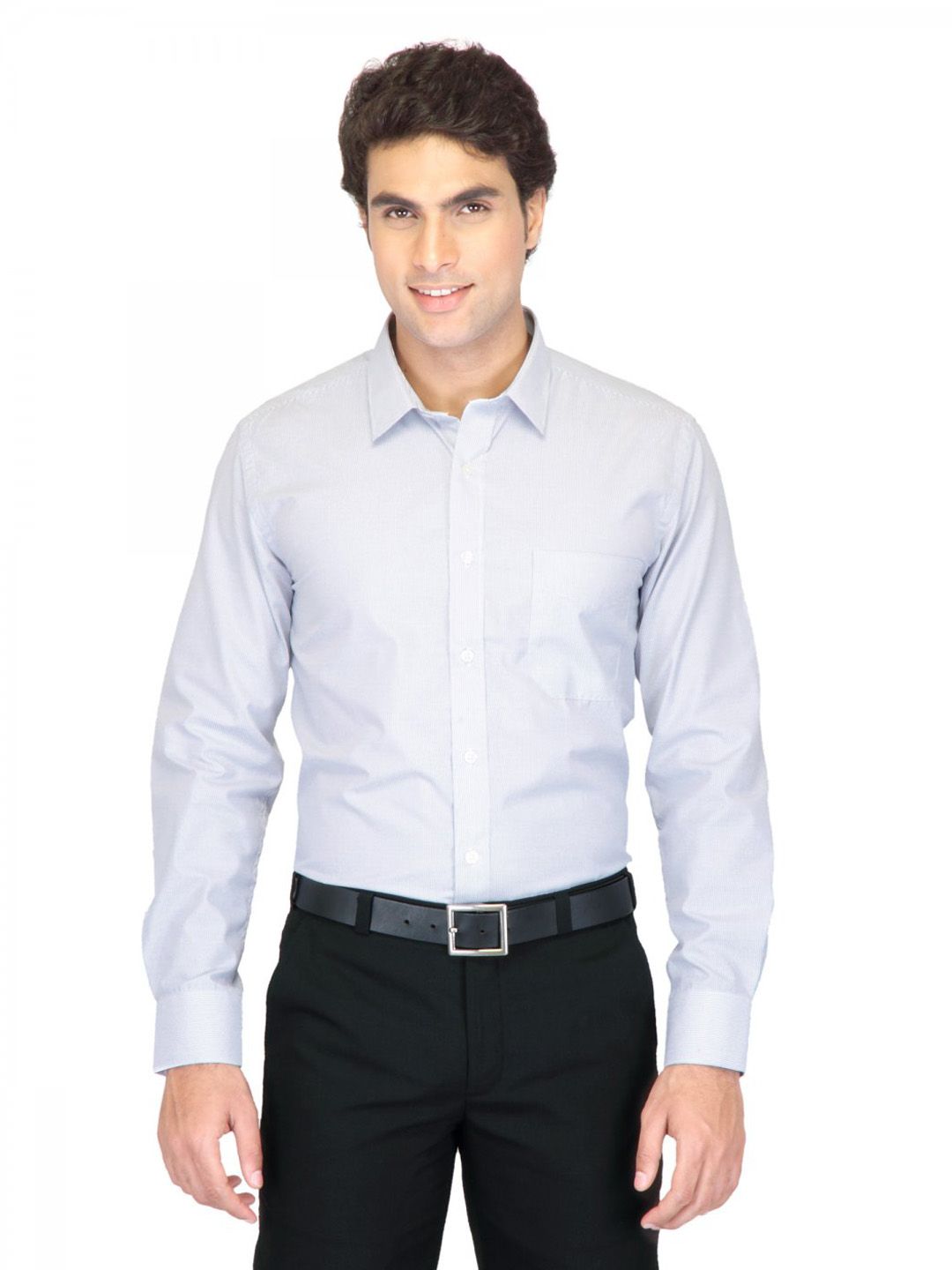 Mark Taylor Men White Blue Striped Shirts