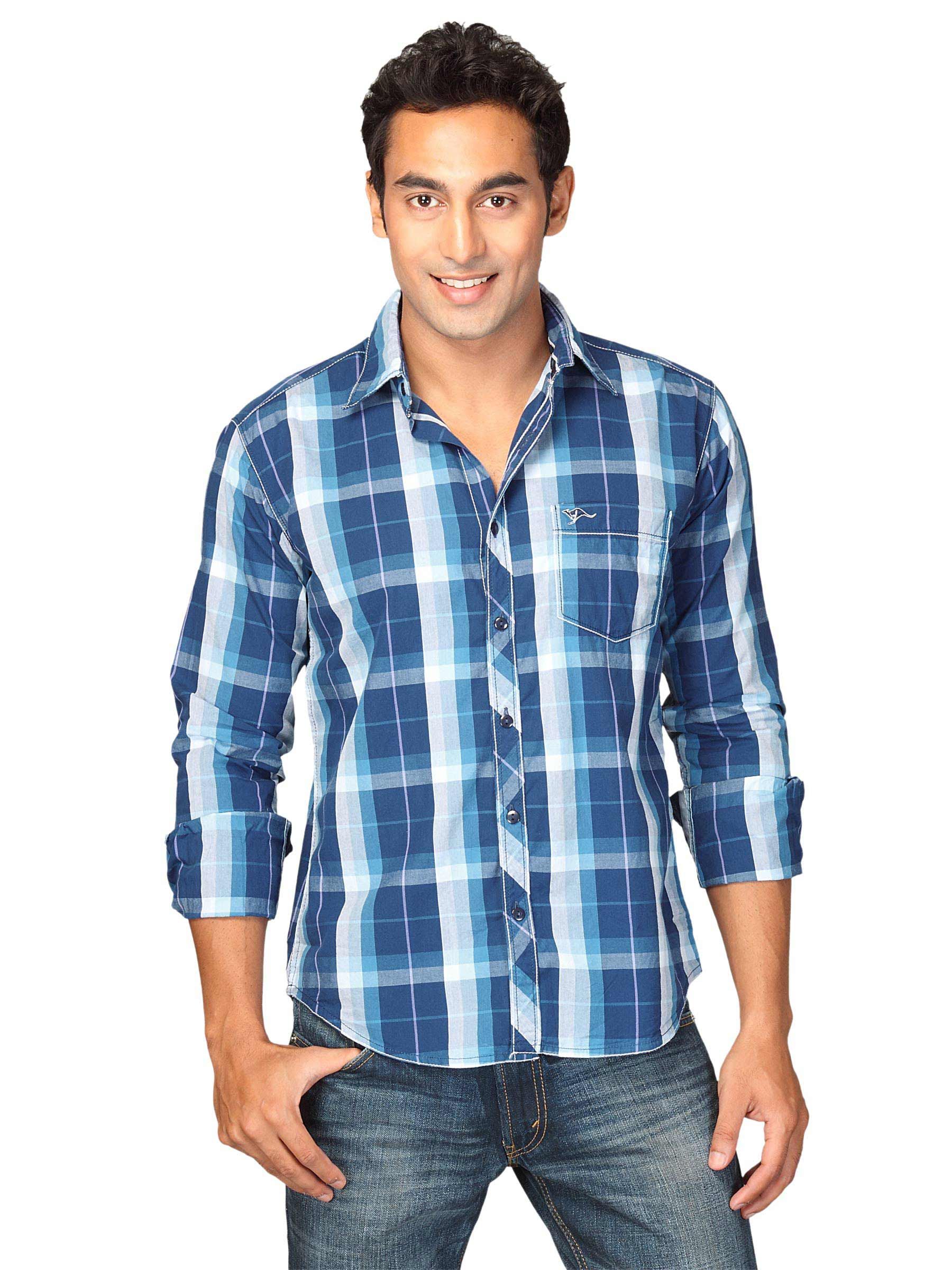 Highlander Men Blue Checked Hagen Slim Fit Shirt