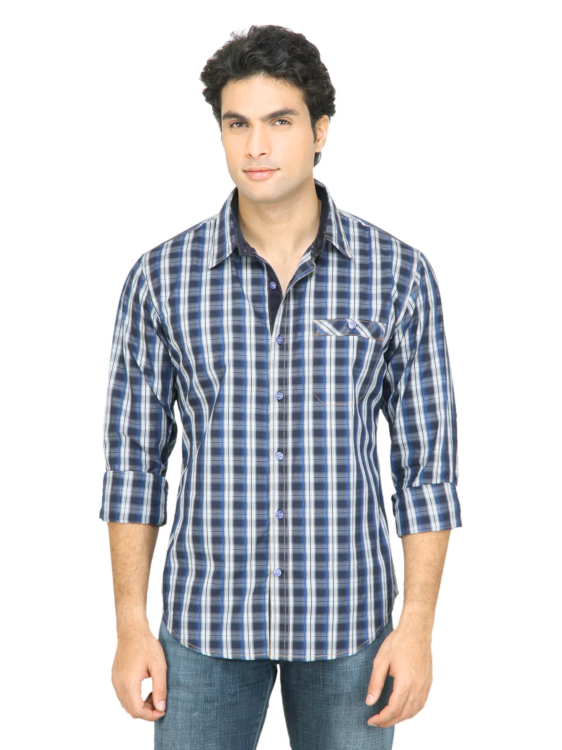 United Colors of Benetton Men Check Blue Shirt
