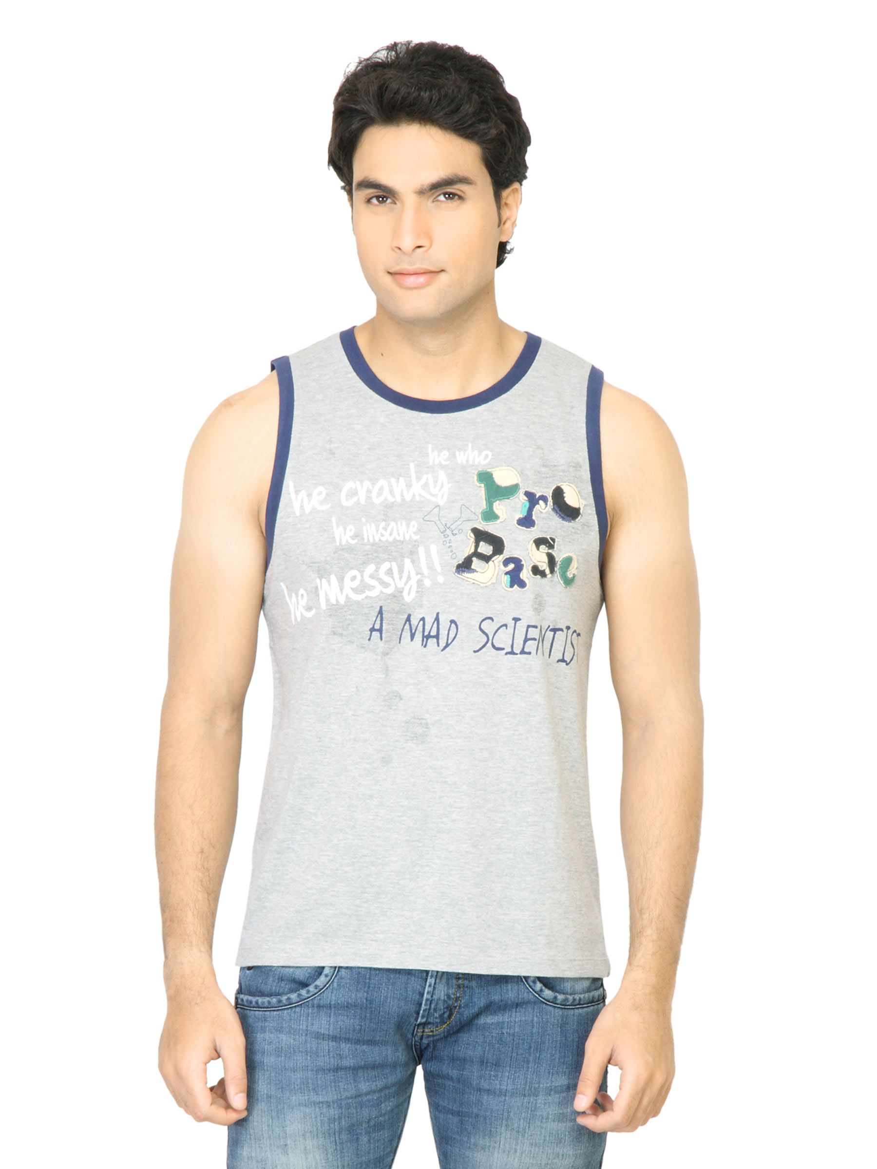 Probase Men Printed Grey Tshirt