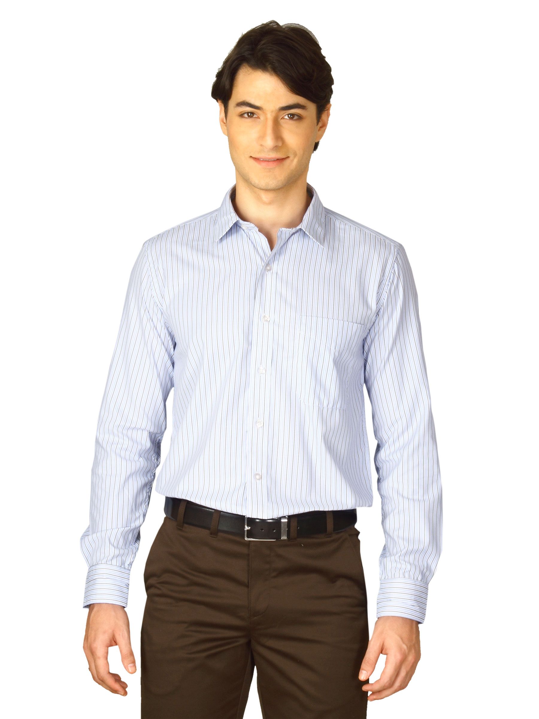 Mark Taylor Men White Striped Shirt