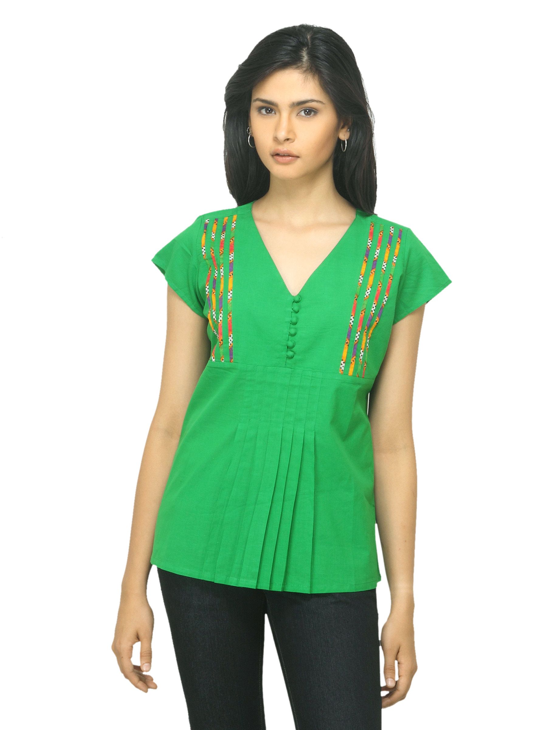 Fabindia Women Green Cambric  Top