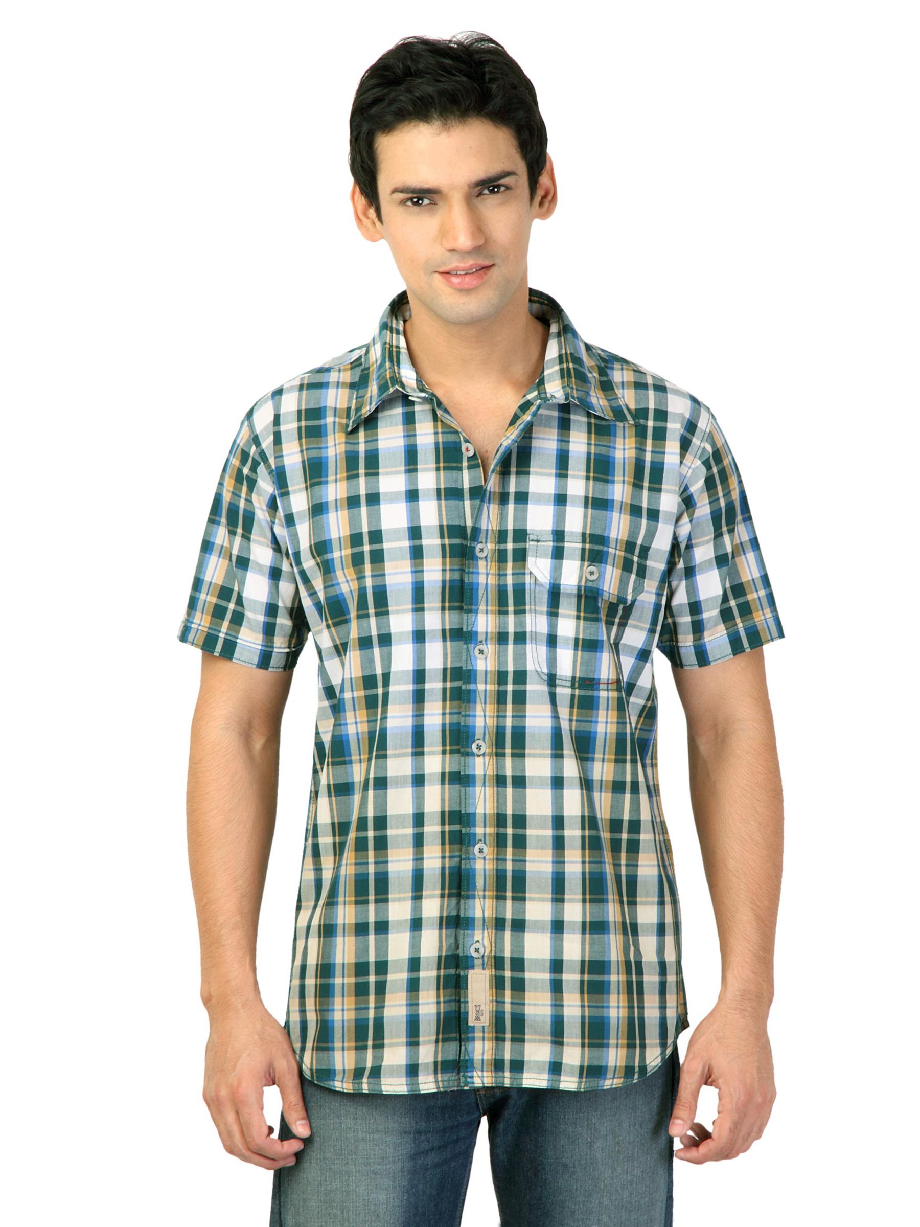 Basics Men Green Slim Fit Checked Shirt