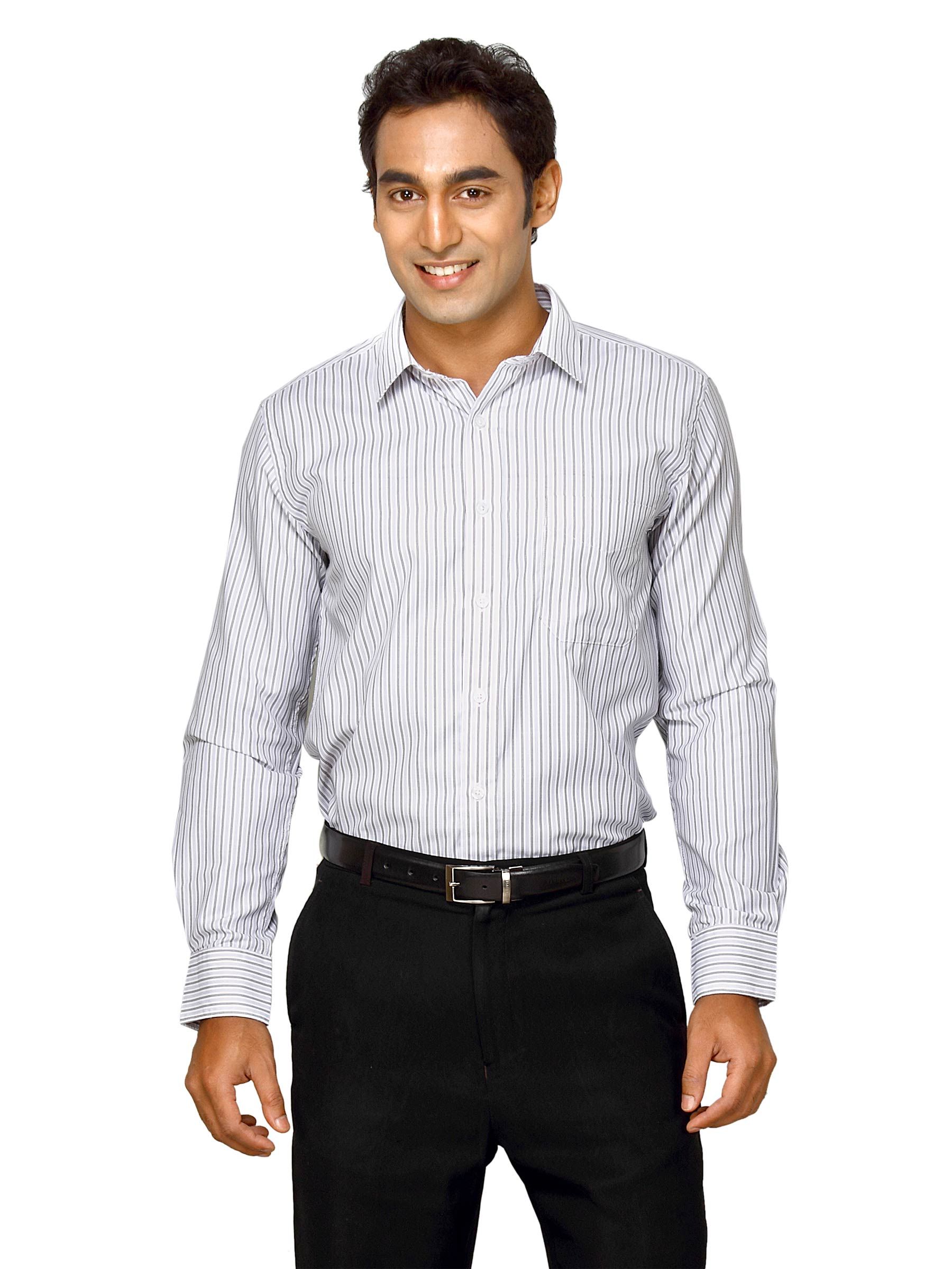 Mark Taylor Men Grey Striped Shirt