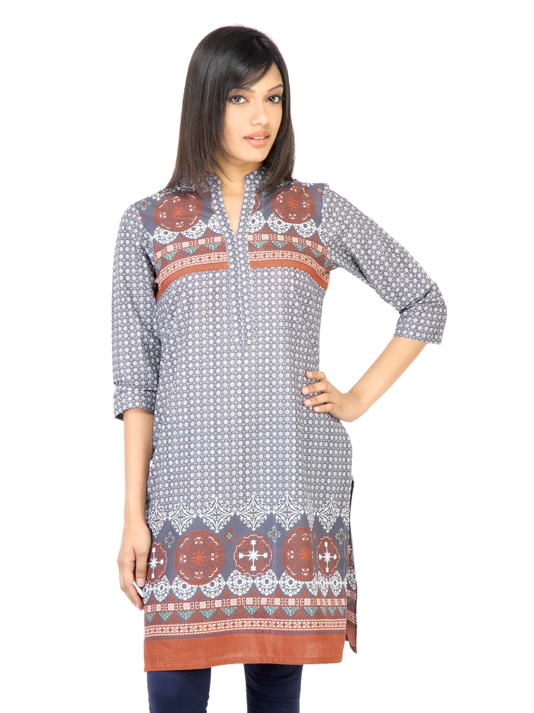 Vishudh Women Printed Grey Kurta