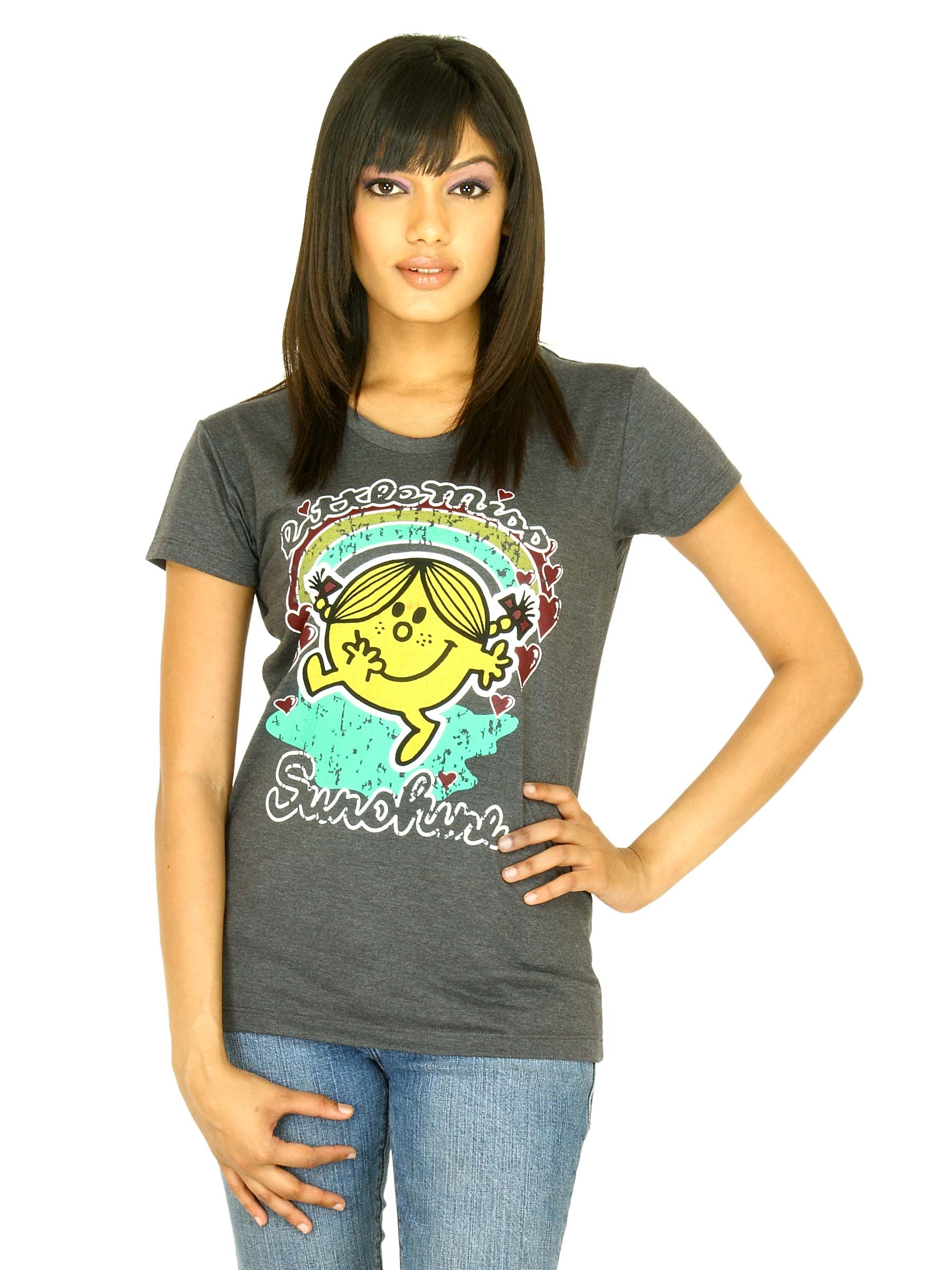 Little Miss Women Printed Grey T-shirt