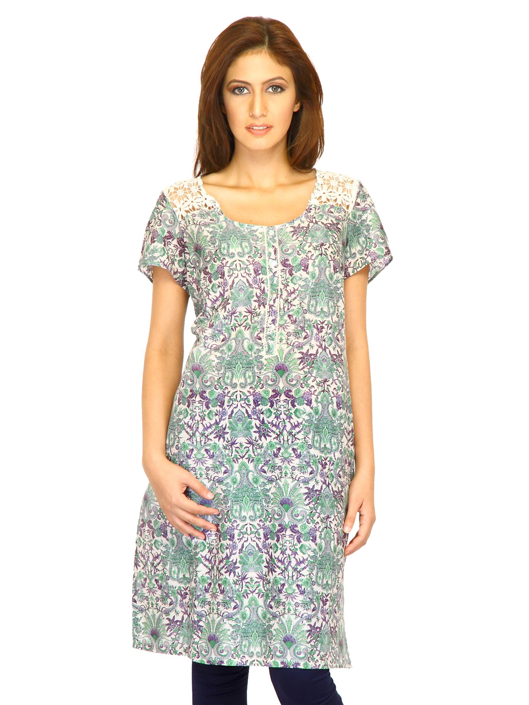 W Women Printed White Kurtas
