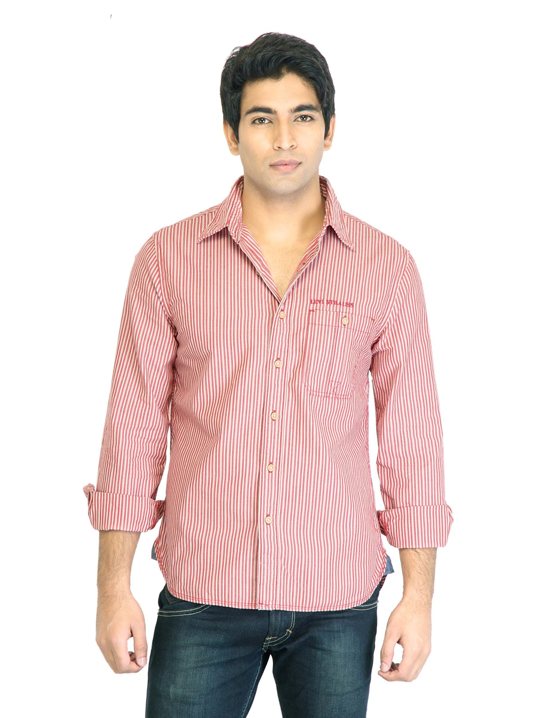 Levis Men Red & Cream Striped Shirt