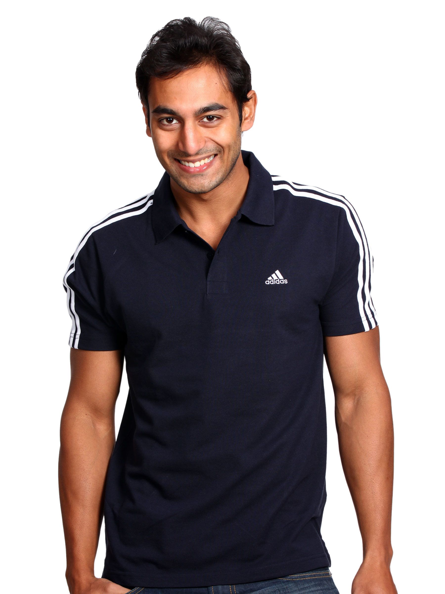 ADIDAS Mens 3 Striped Navy Blue Polo T-shirt