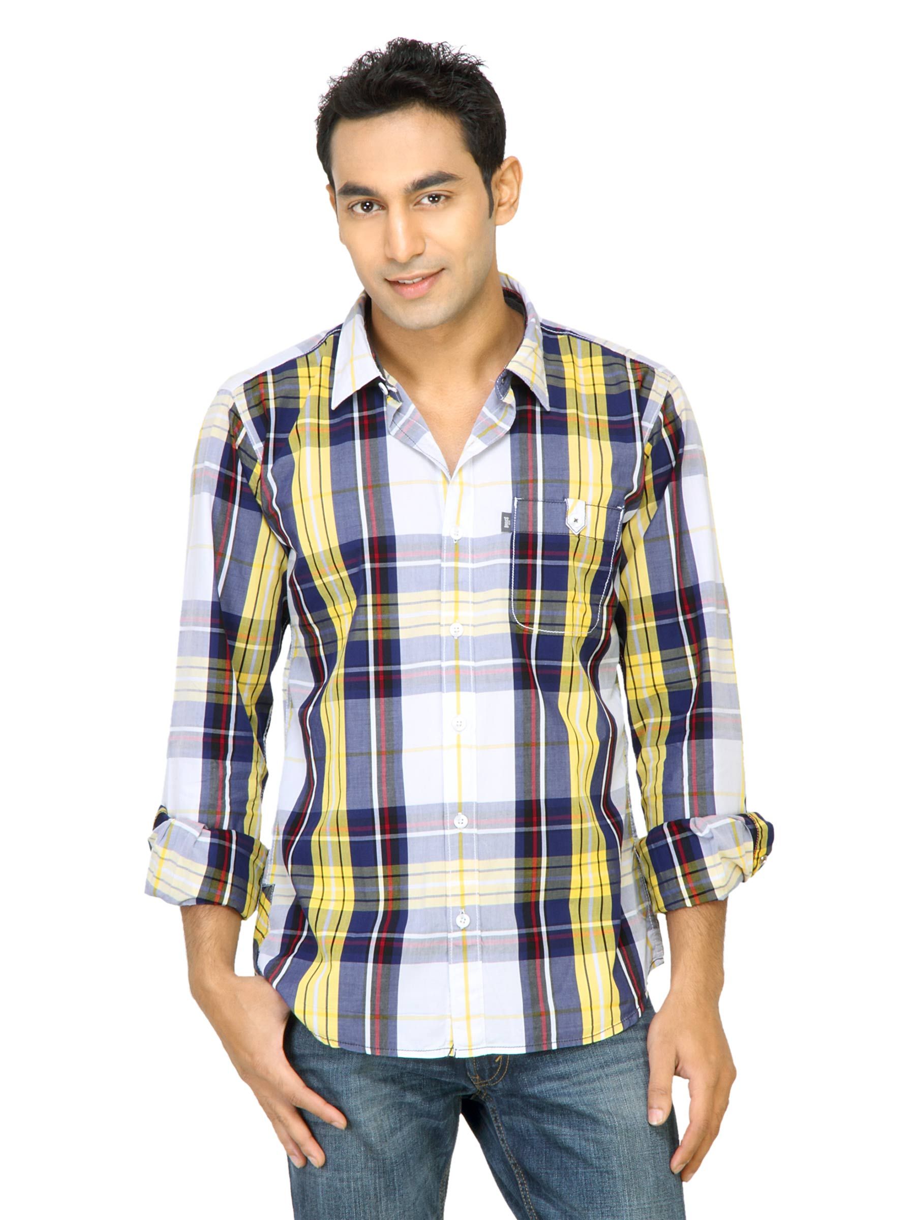 Basics Men Navy Slim Fit Checked Shirt