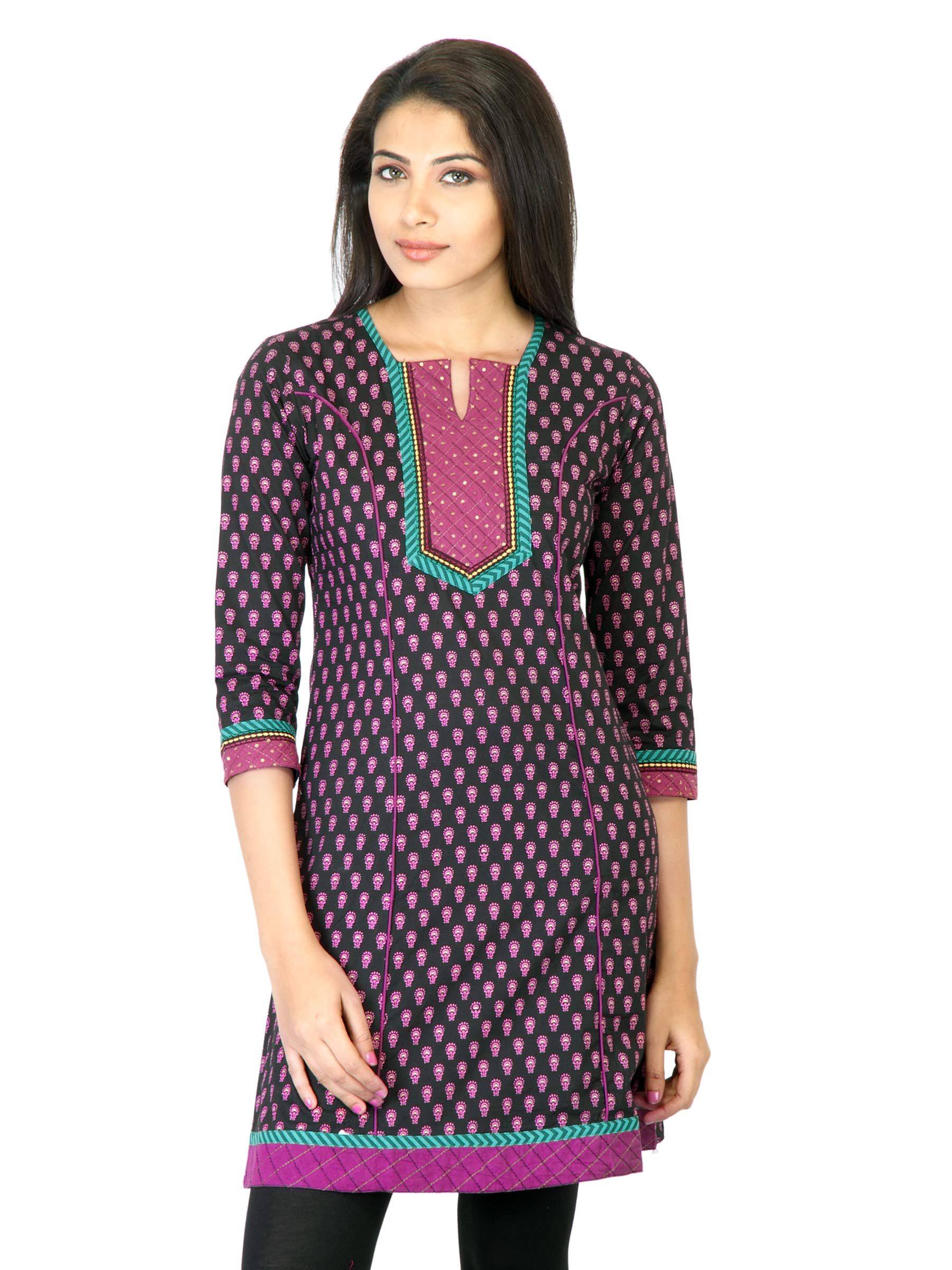 Mother Earth Women Black Printed Kurta