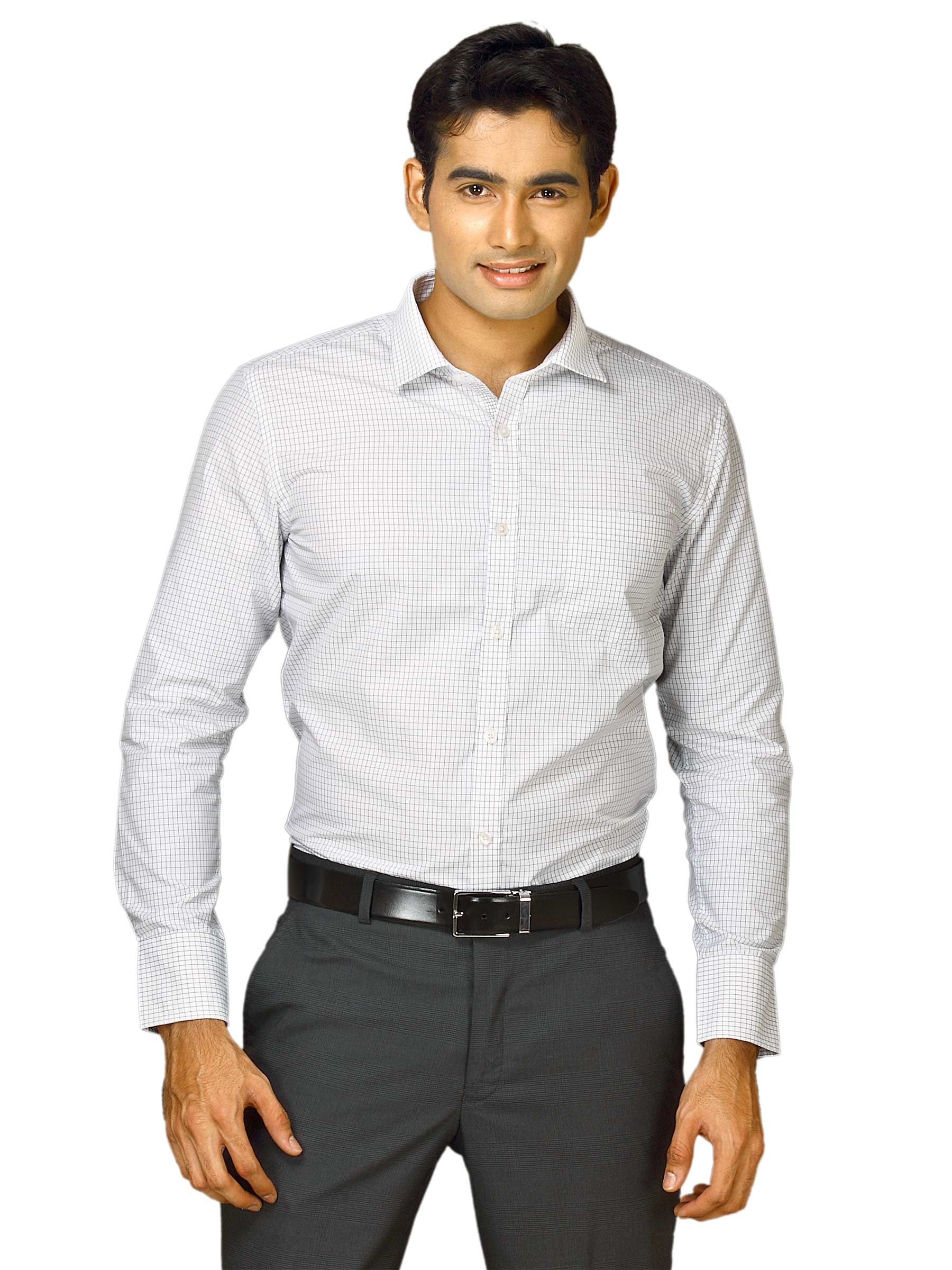 John Miller Men White & Black Checked Shirt