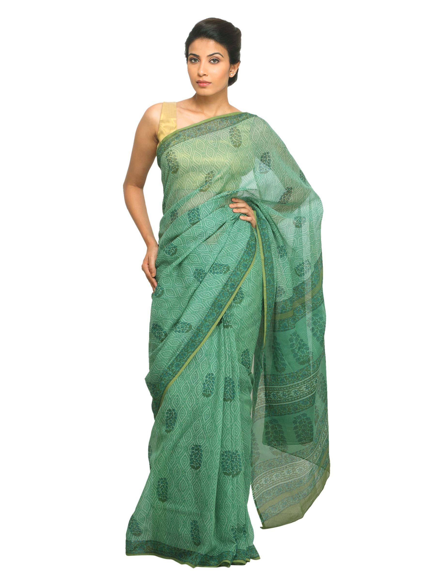 Fabindia Women Green Printed Kota Cotton Saree