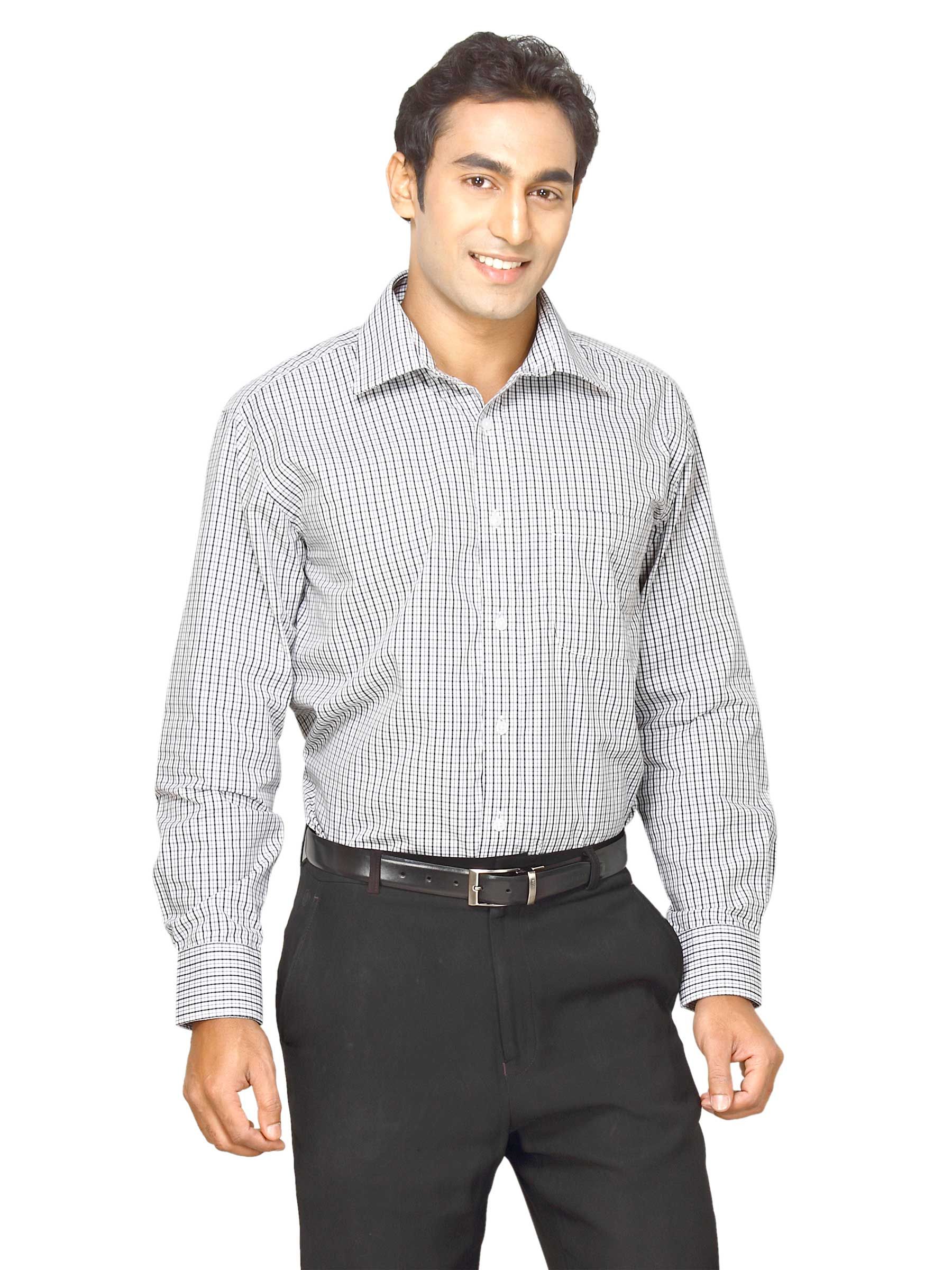 John Miller Men White & Black Check Shirt