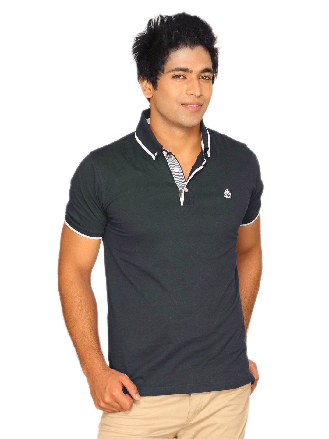 UCB Men's Solid Fabric Navy T-shirt