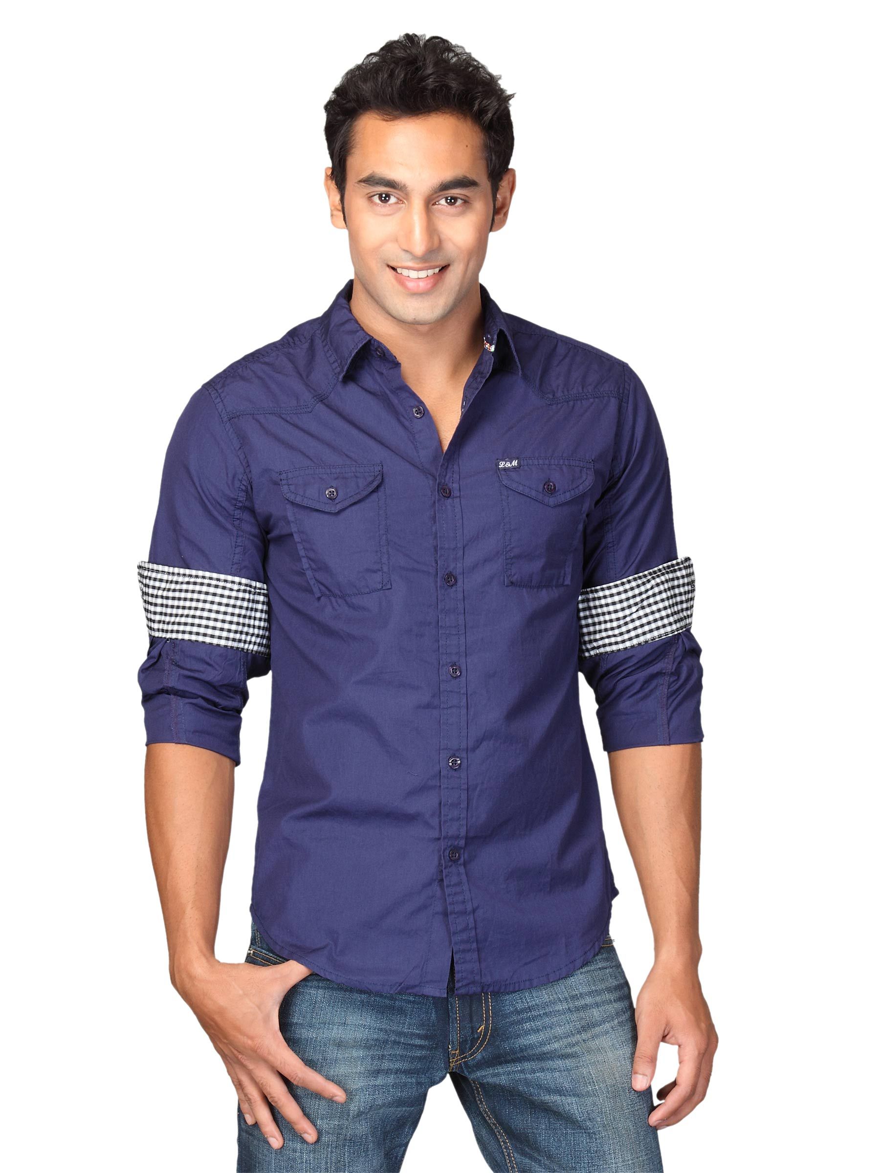Locomotive Men Solid Poplin Laibrook Blue Shirts
