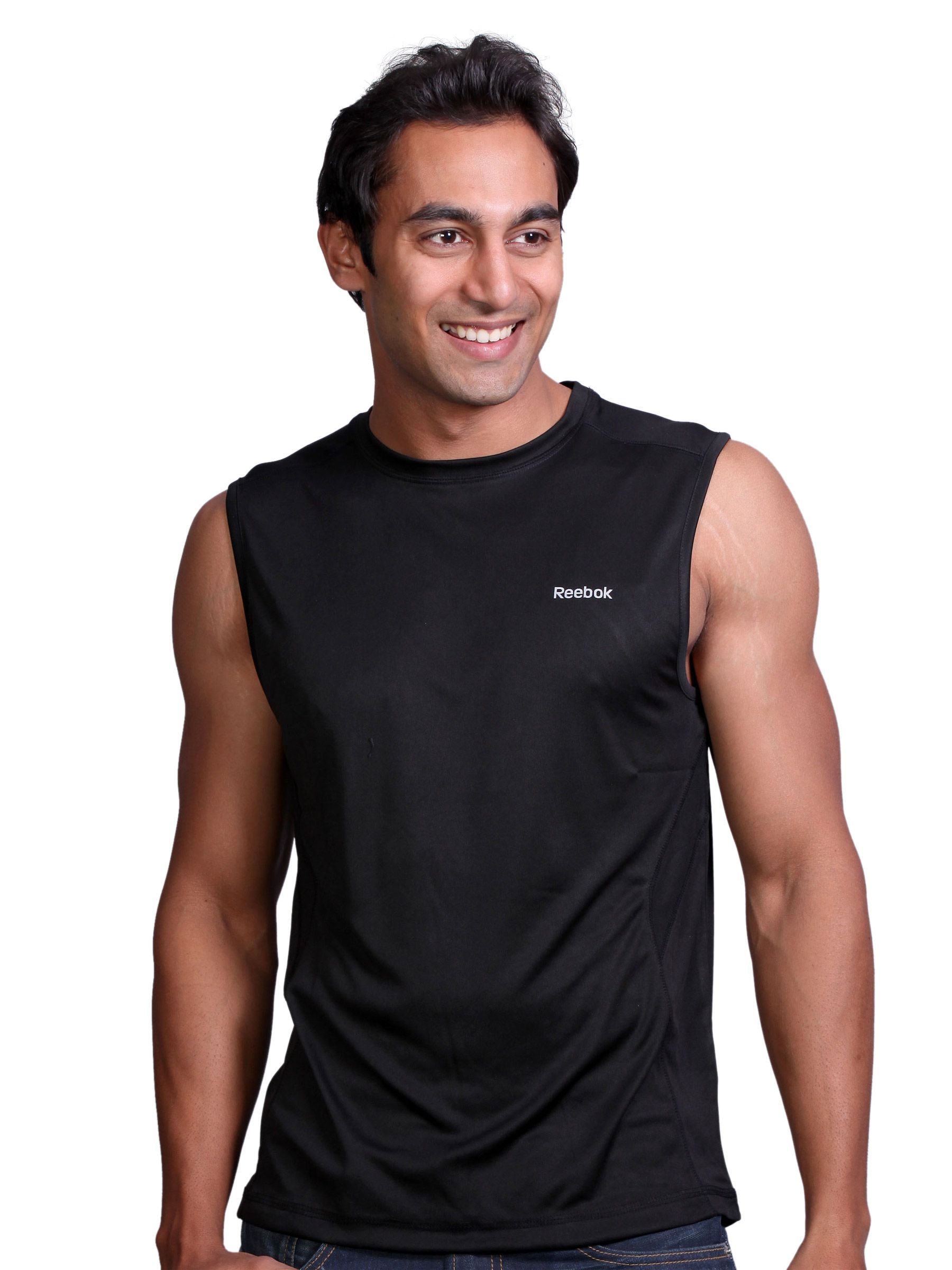 Reebok Men Sleeveless Black T-shirt