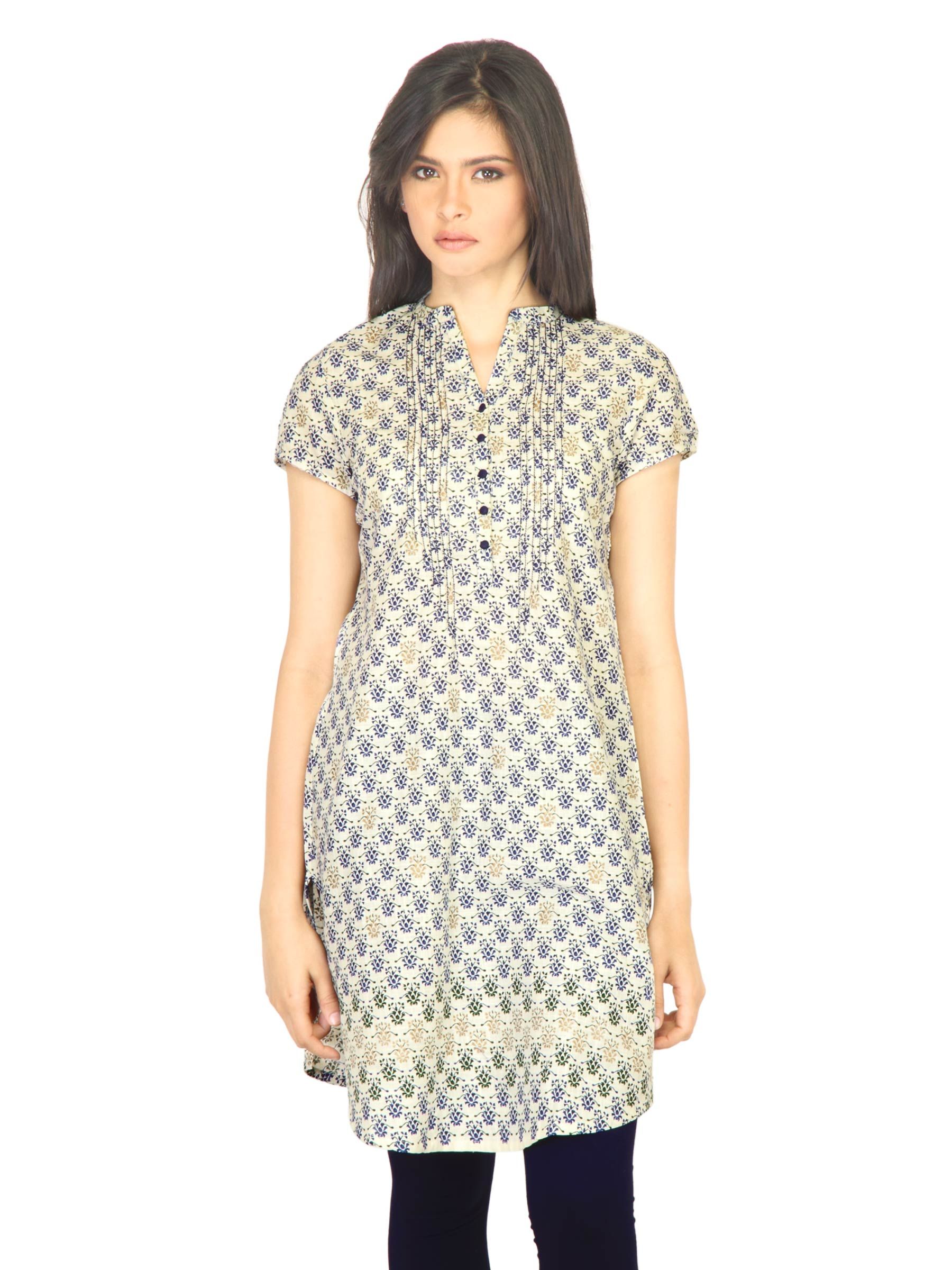 W Women Floral Print Off White Kurta